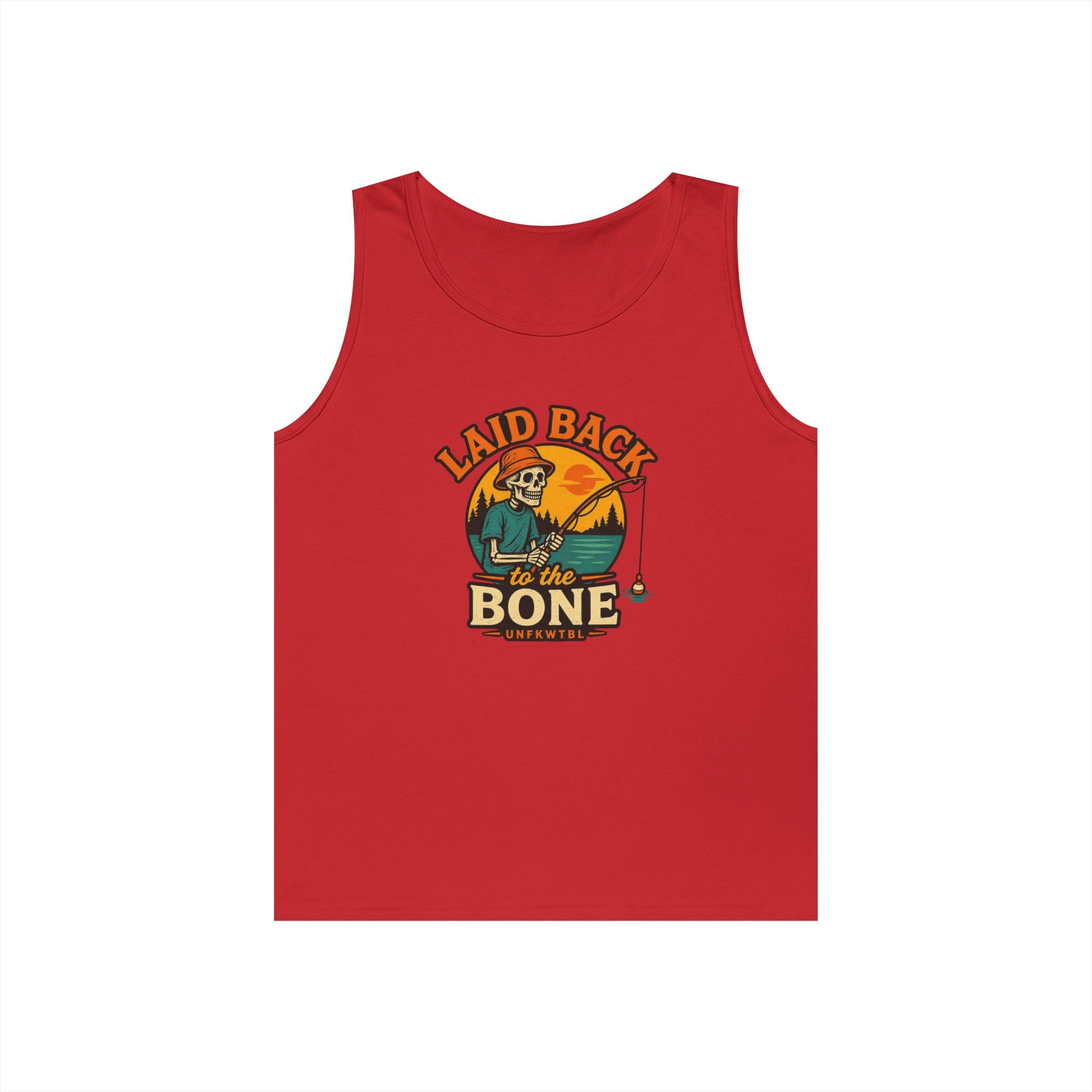 Laid Back to the Bone Tank Top — Retro Skull & Sunset Summer Graphic
