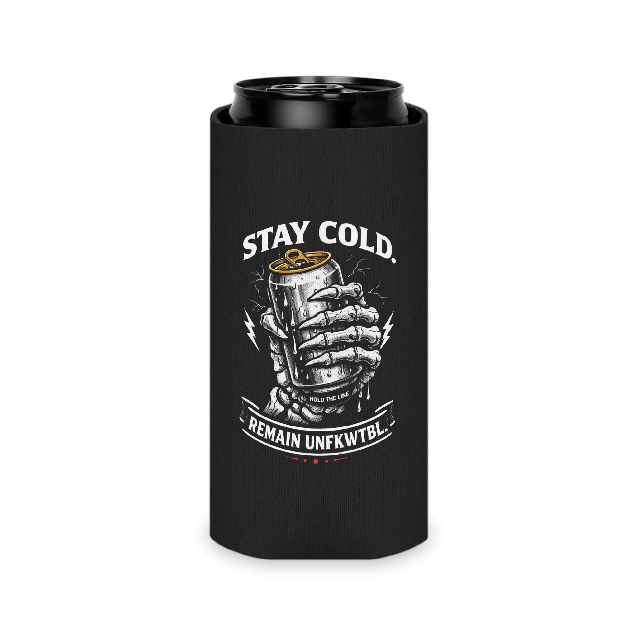 Can Cooler — 'Stay Cold, Remain UNFKWTBL' Skull & Dice Beer Koozie