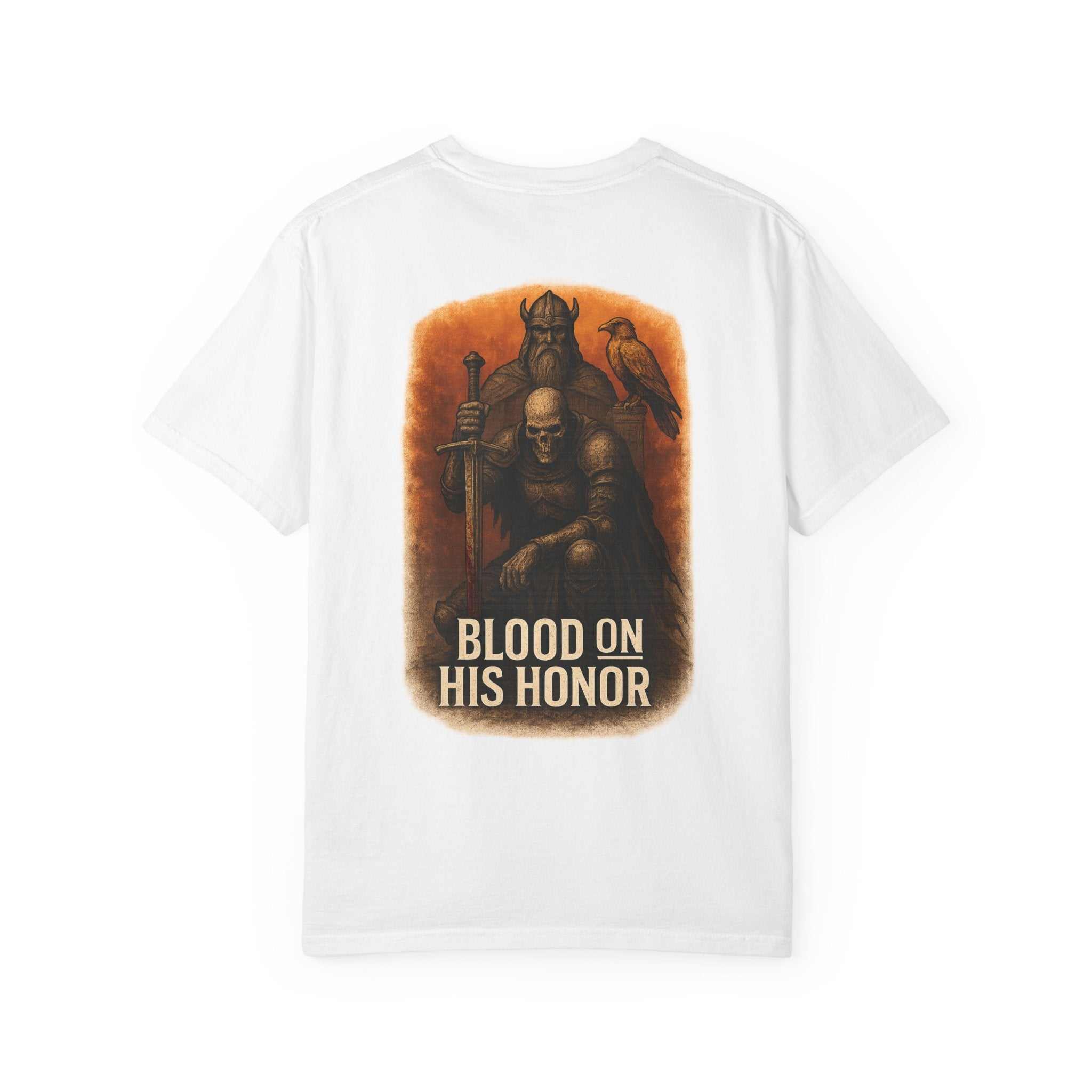 Blood On His Honor garment-dyed unisex T-shirt with bold blood design and dark edgy vibe