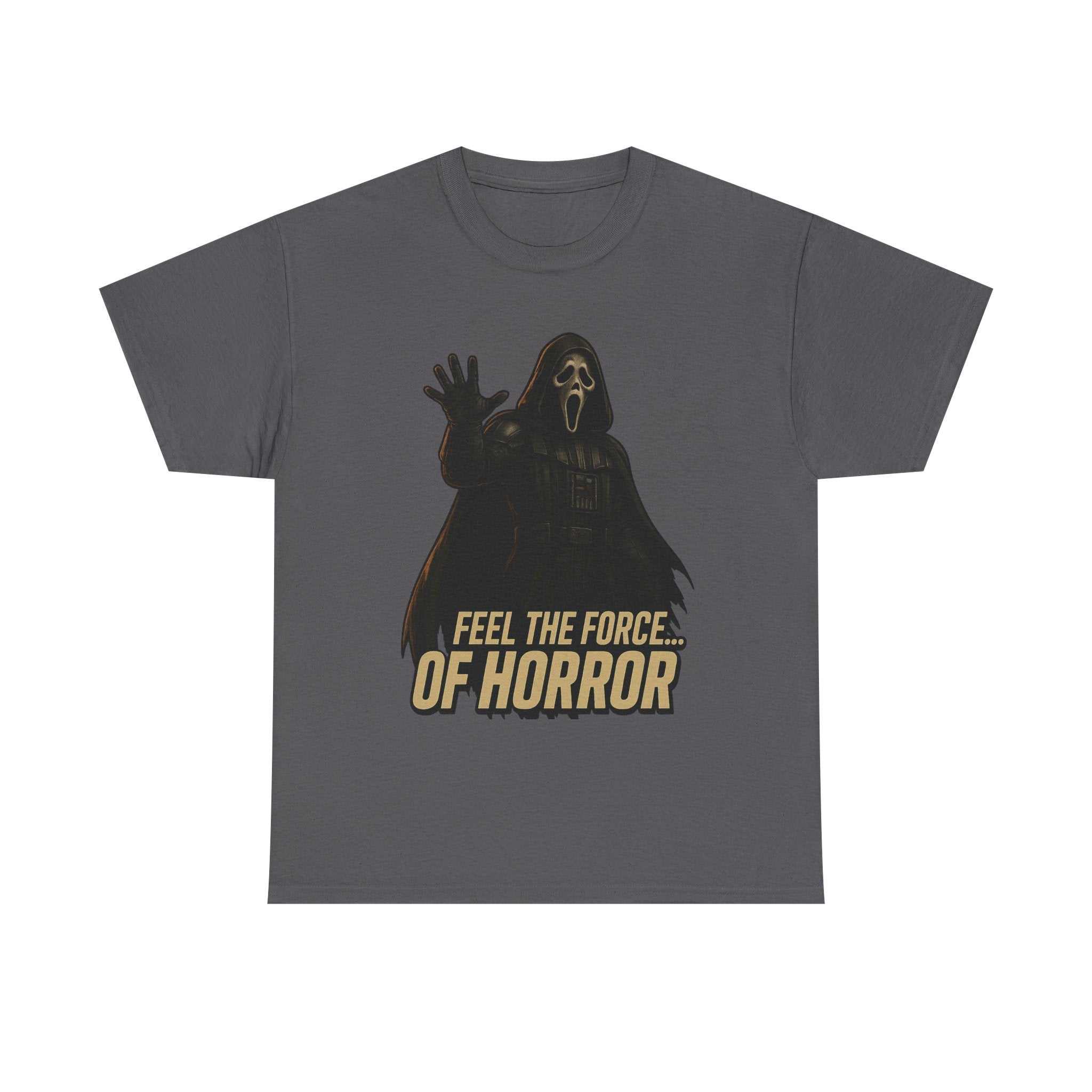 T-shirt featuring a Ghostface and Darth Vader mashup horror design