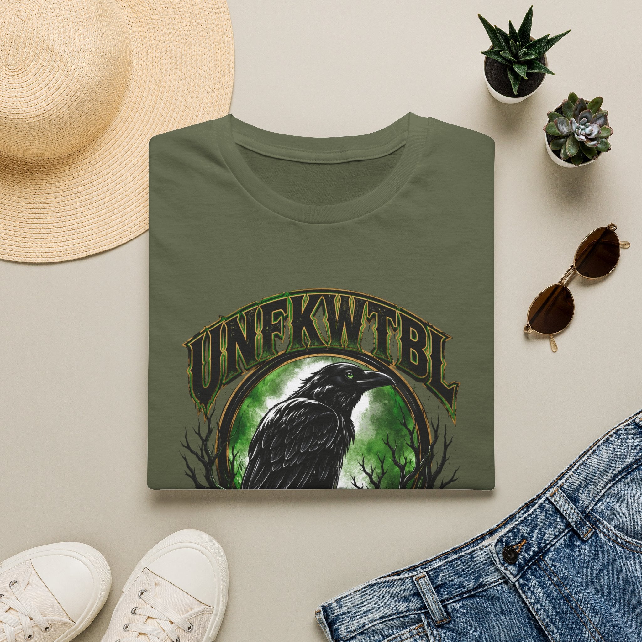 Raven Moon T-Shirt — 'UNFKWTBL' Gothic Crow Graphic Tee