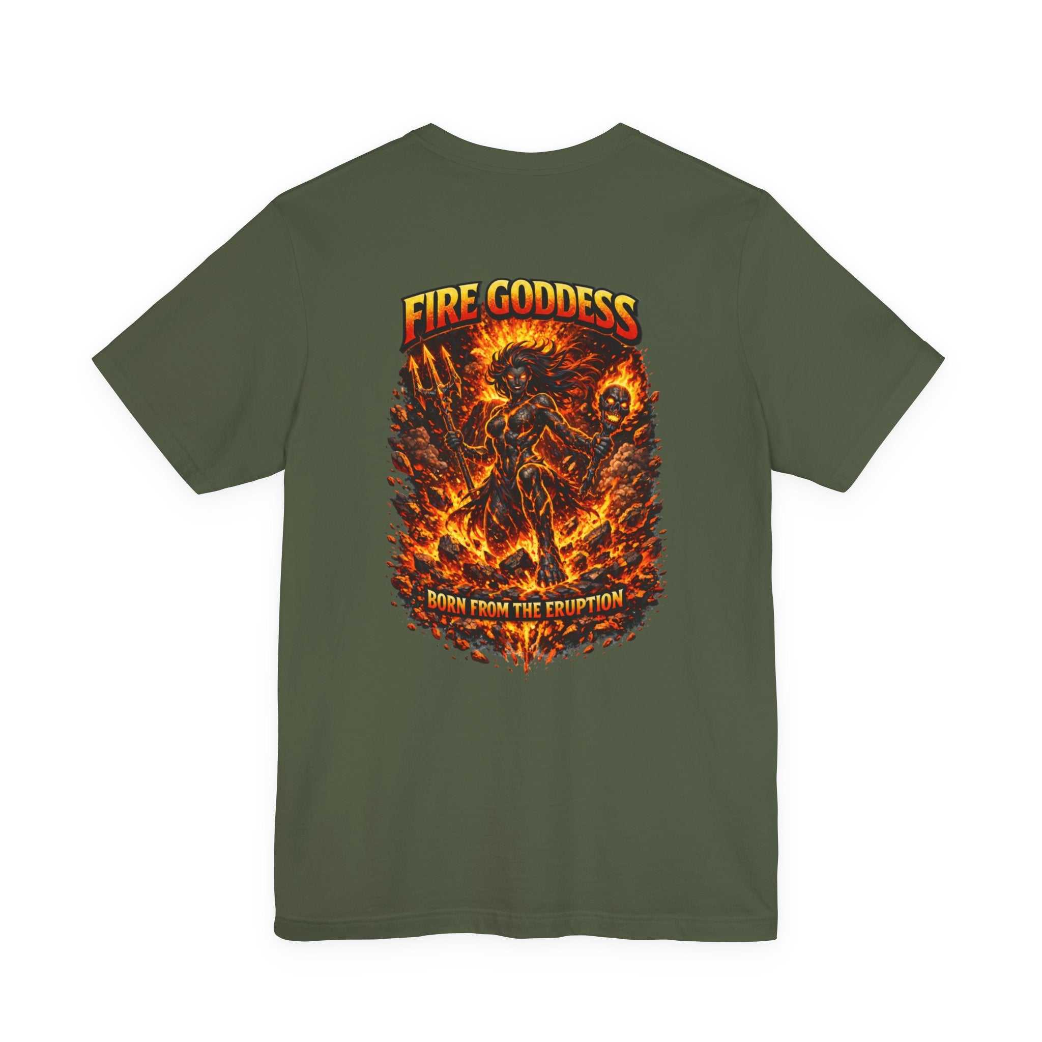 Fire Goddess Graphic Tee — 'Born From the Eruption' Band/Metal Style T-Shirt