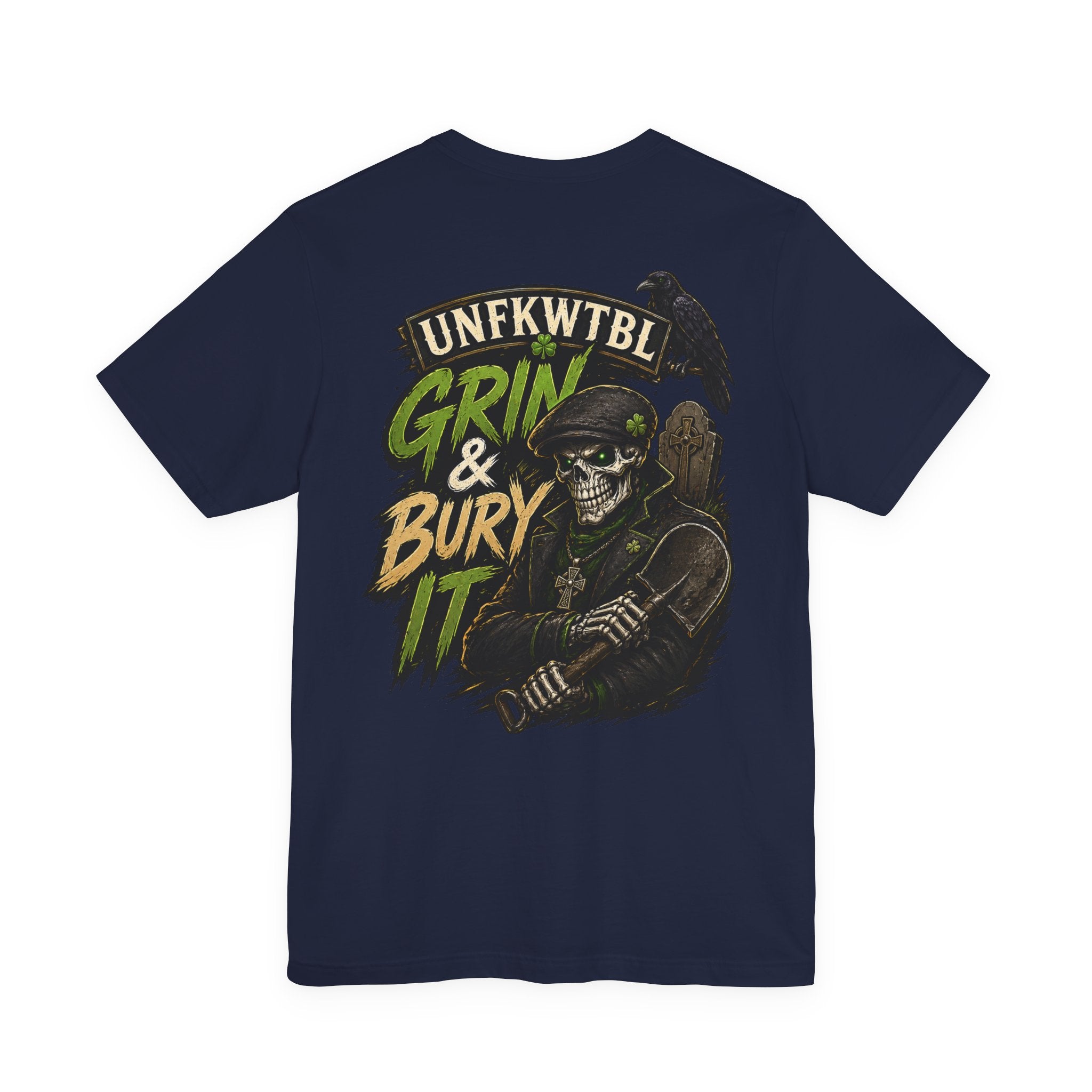 Grin & Bury It Skull Tee — Gothic Horror Graphic T-Shirt