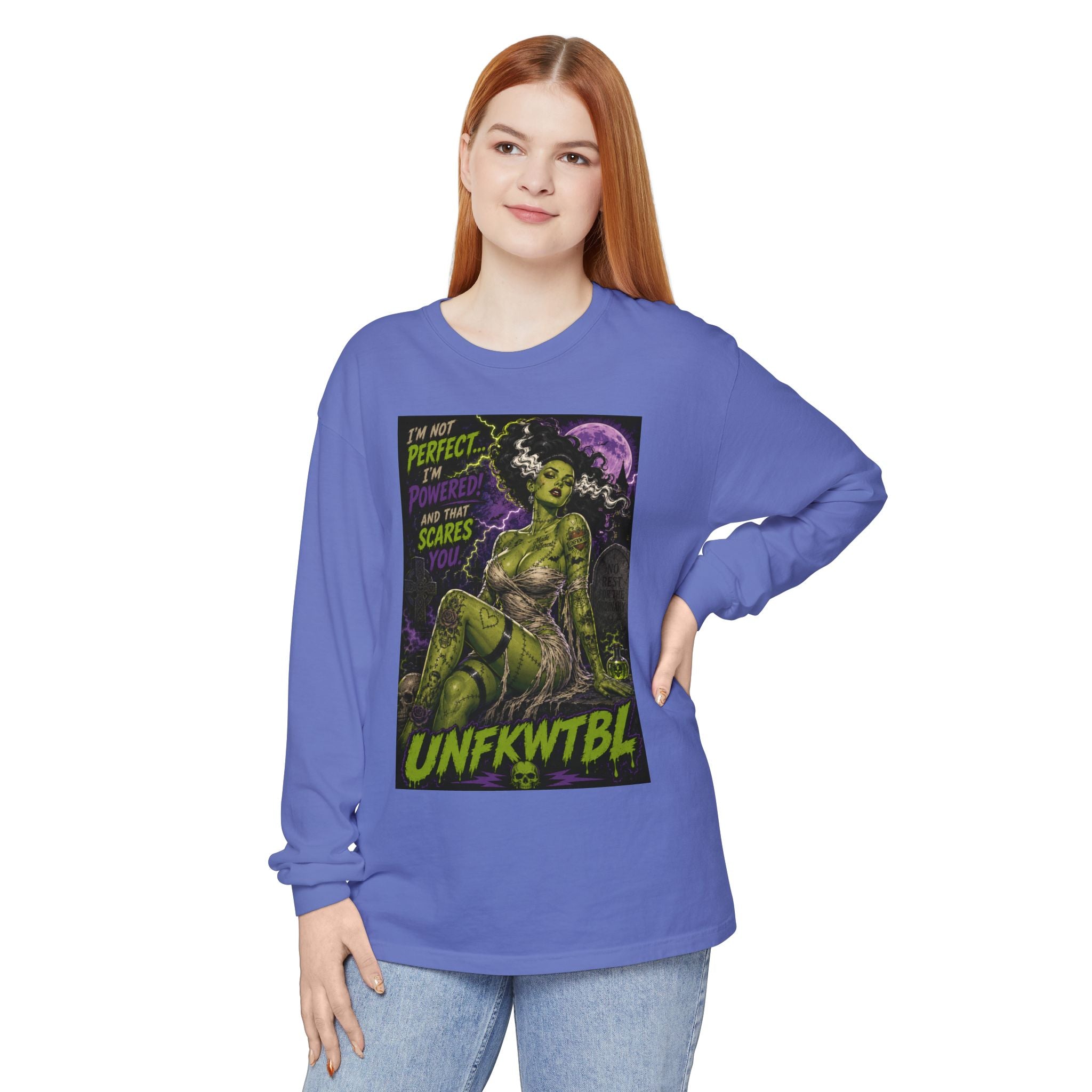 Monster Pin-Up Long Sleeve Tee — “I’m Not Perfect, I’m Powerful (UNFKWTBL)”