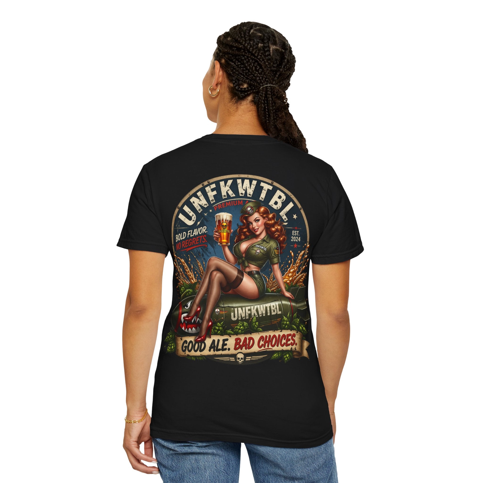 Beer Pinup T-Shirt – "Good Ale, Bad Choices" Retro Graphic Tee