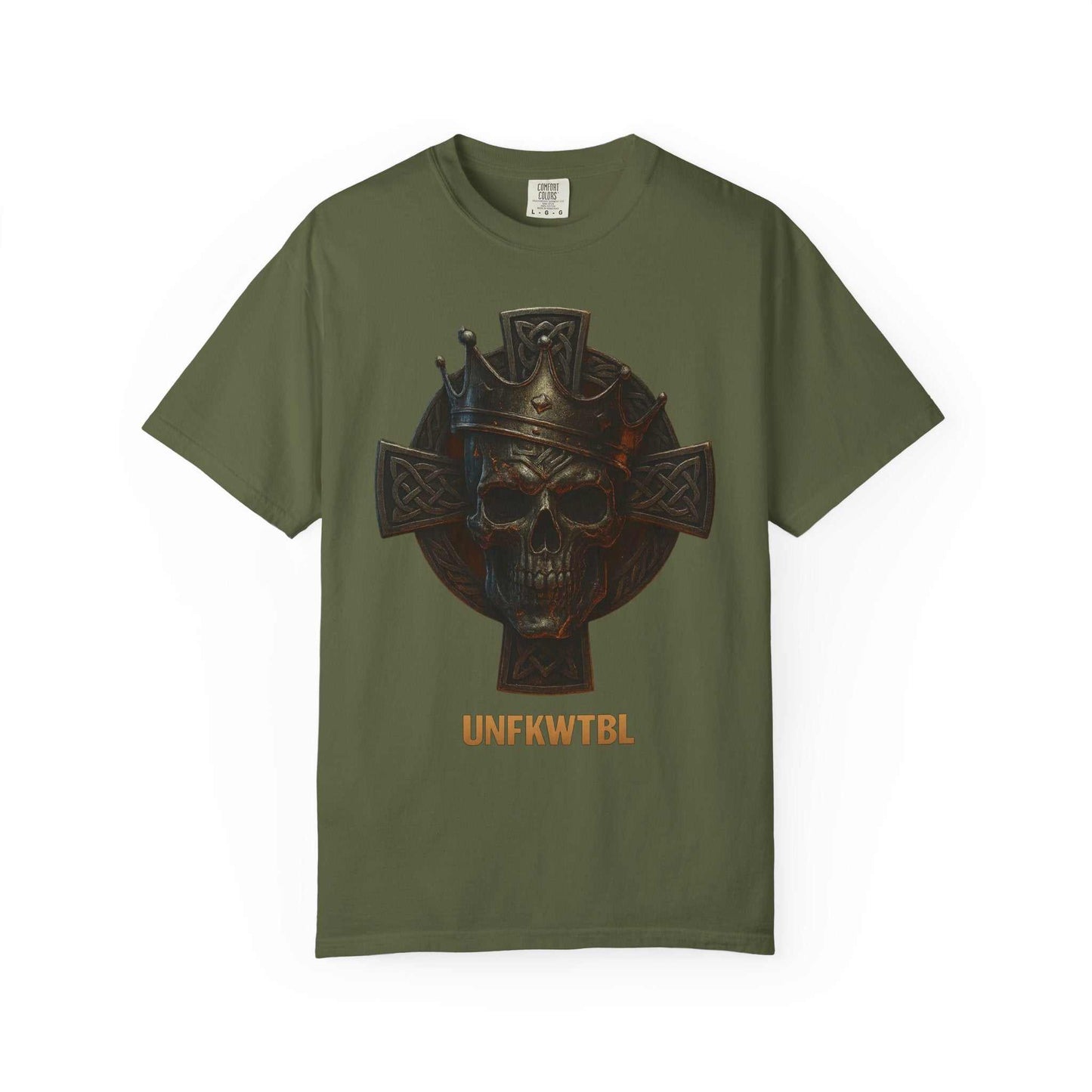UNFKWTBL Skull King T-shirt with Celtic Cross design, unisex, black gothic style