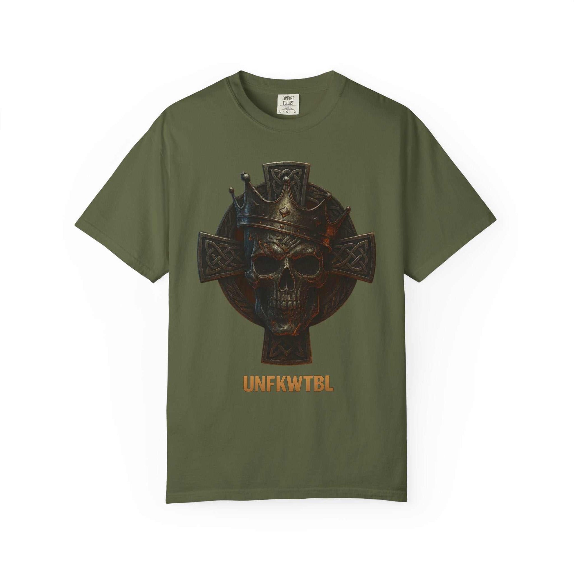 UNFKWTBL Skull King T-shirt with Celtic Cross design, unisex, black gothic style