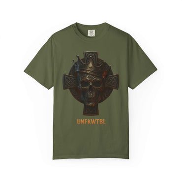 UNFKWTBL Skull King T-shirt with Celtic Cross design, unisex, black gothic style