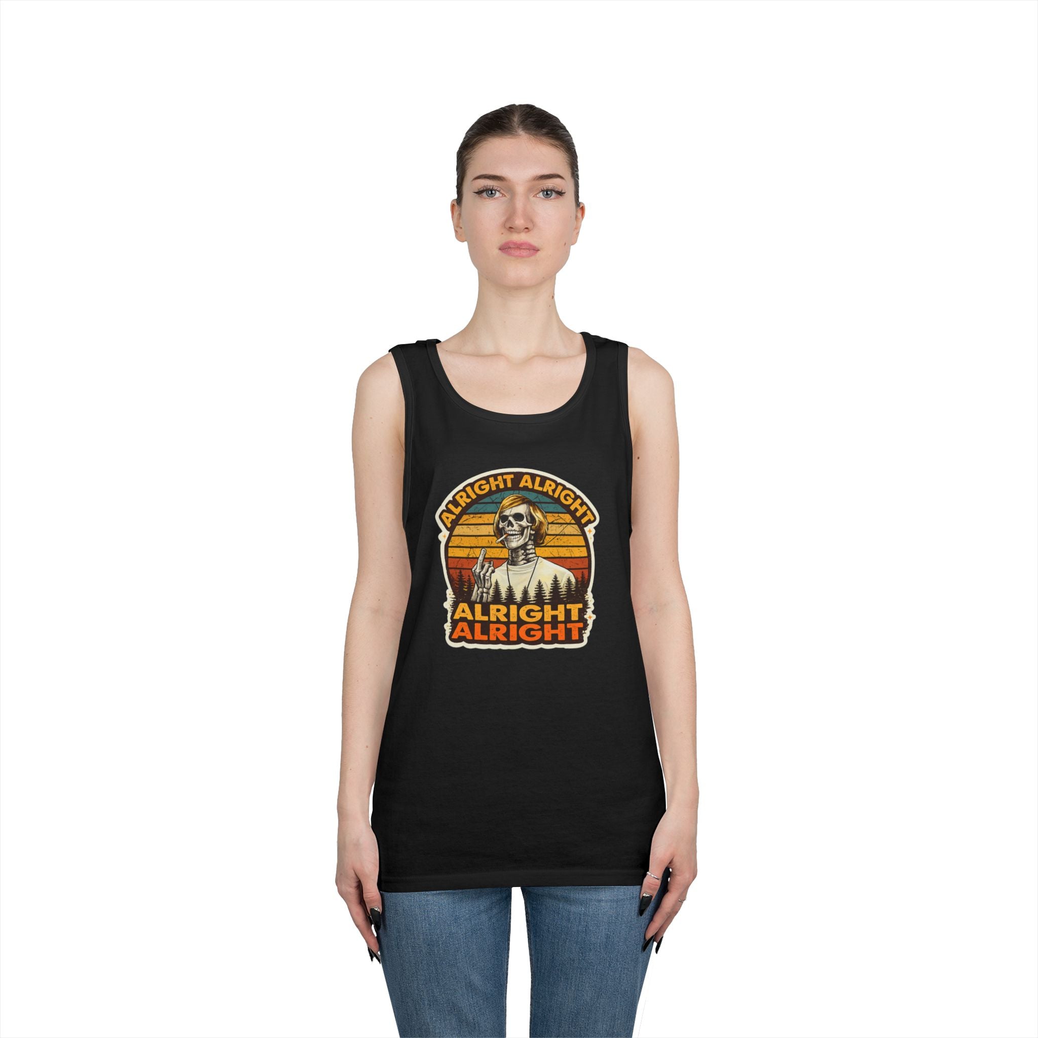 Tank Top — Retro Skull 'Alright Alright Alright' Vintage Sunset Graphic