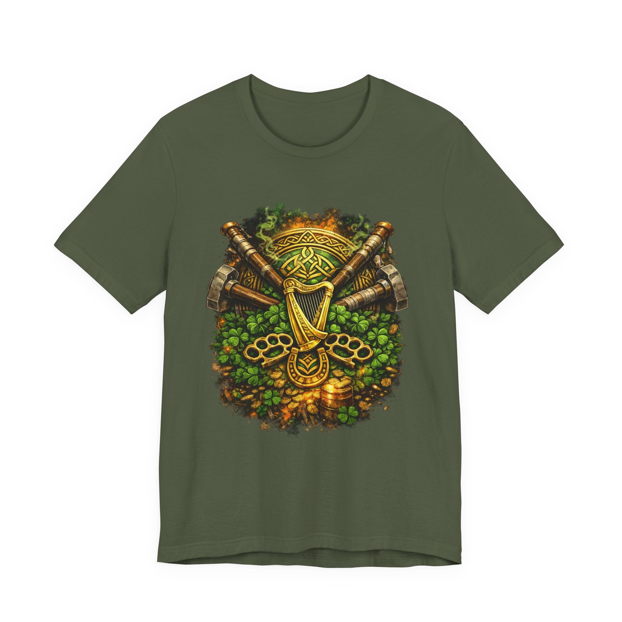 Celtic Harp & Axes T-Shirt — Irish Viking Shamrock Design