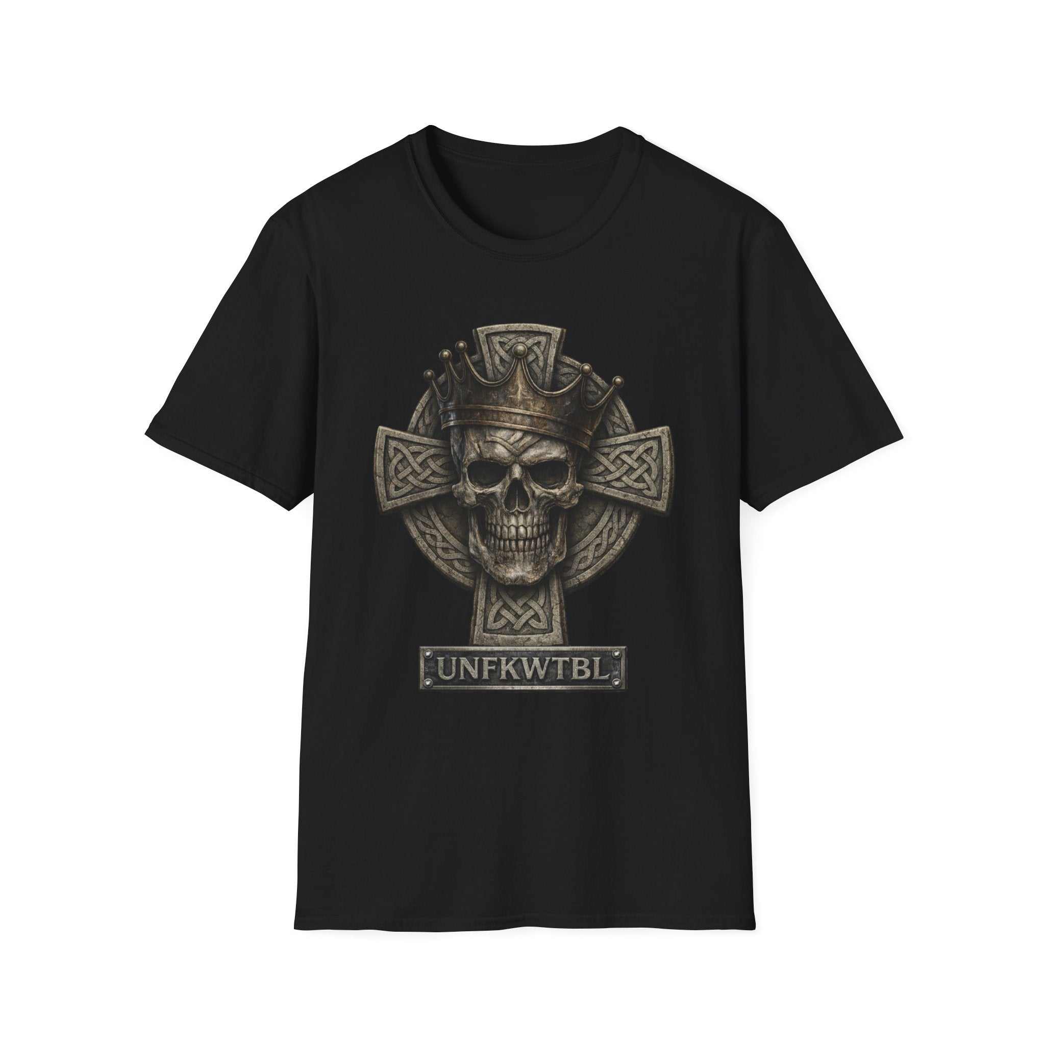 Skull King Cross T-Shirt featuring gothic Celtic crown and skull graphic on lightweight cotton tee