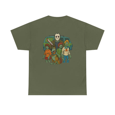T-Shirt with Jason Voorhees Hanging with Mystery Crew Design