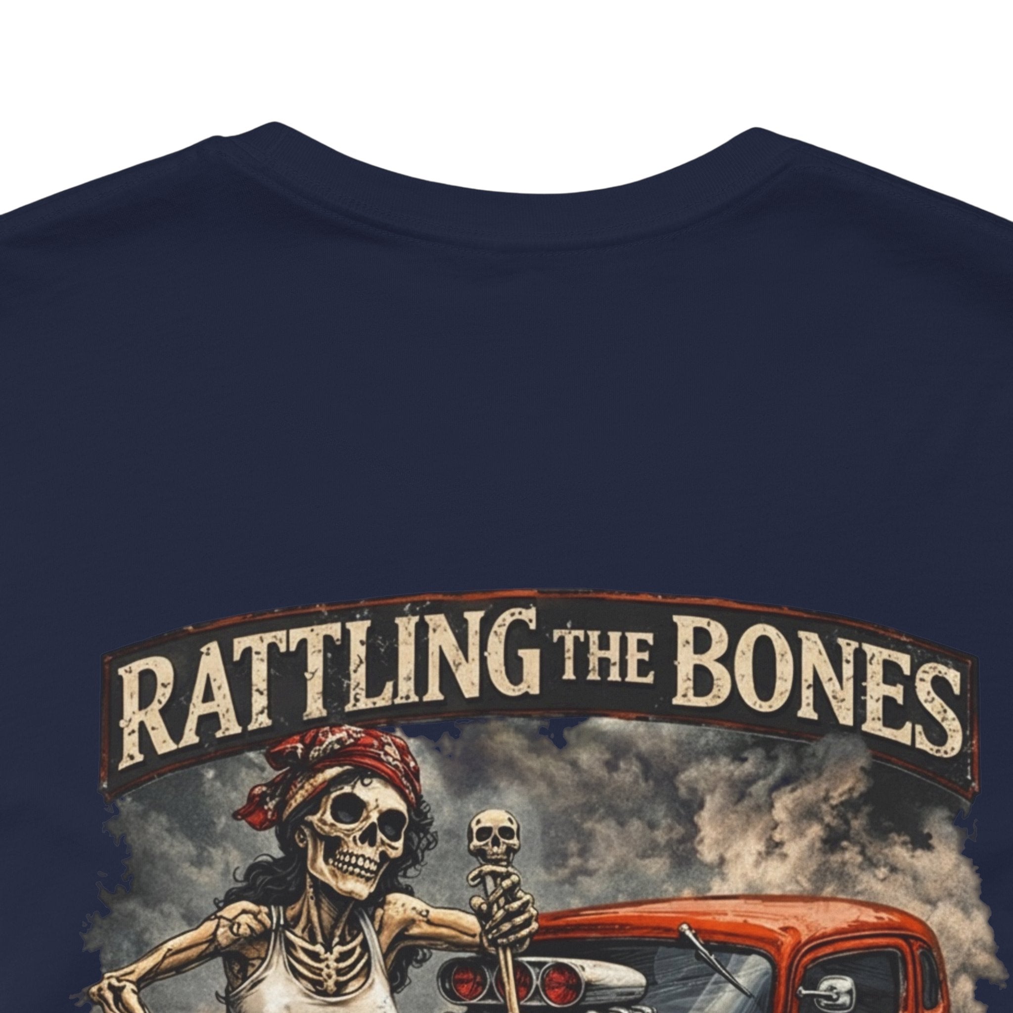 Rat Rod Skull Tee — "Rattling the Bones" Retro Hot Rod Graphic T-Shirt