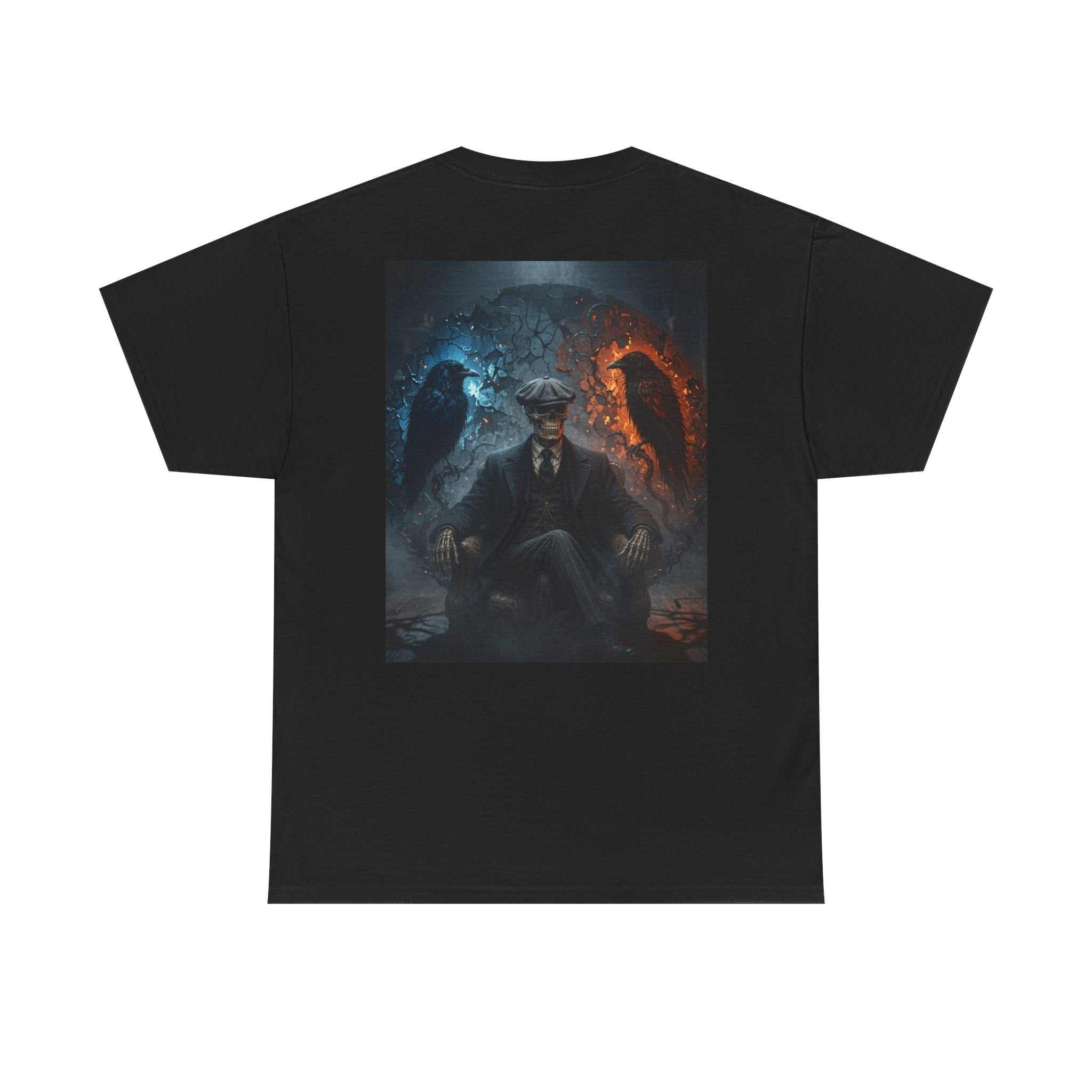 Dark Cosmic Slenderman graphic tee with distressed emblem and surreal winged figure on cotton shirt