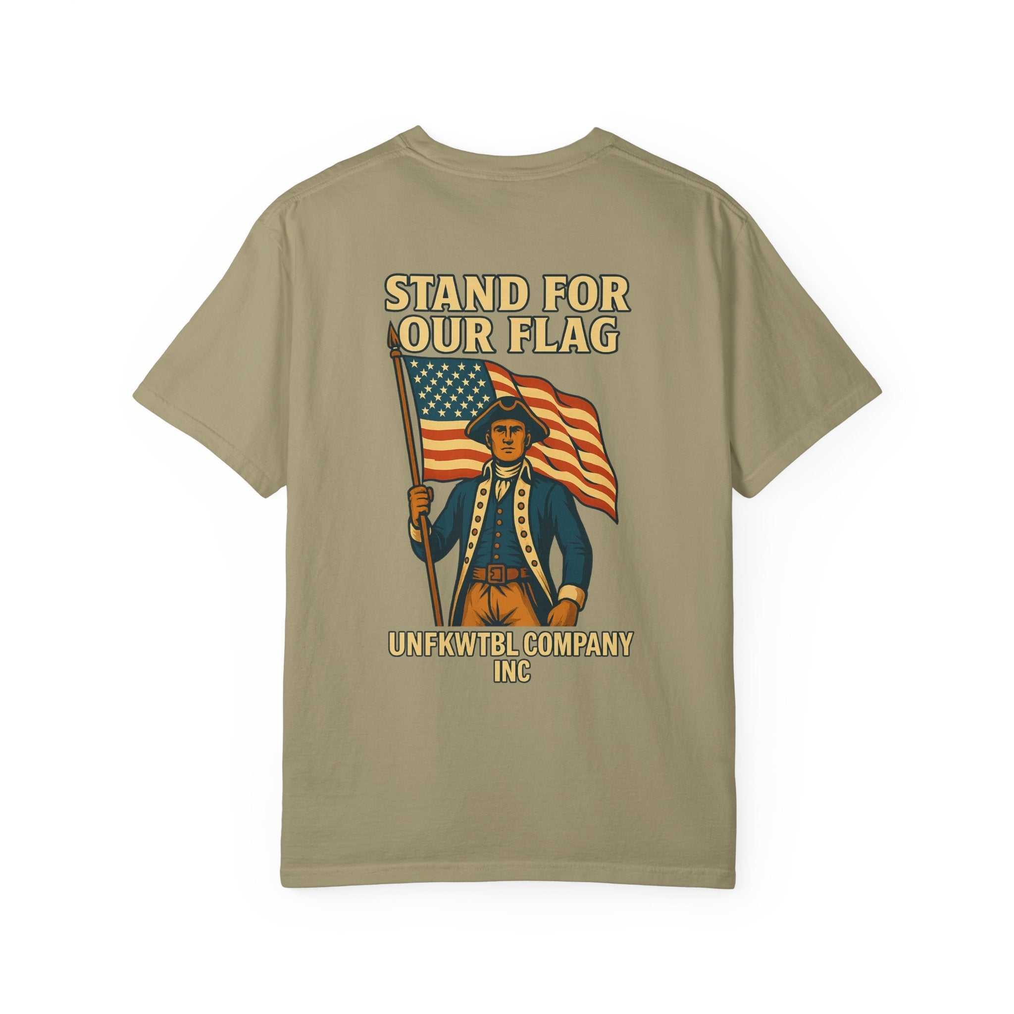 Vintage-inspired patriotic T-shirt with "Stand For Our Flag" graphic and Americana design, unisex casual tee