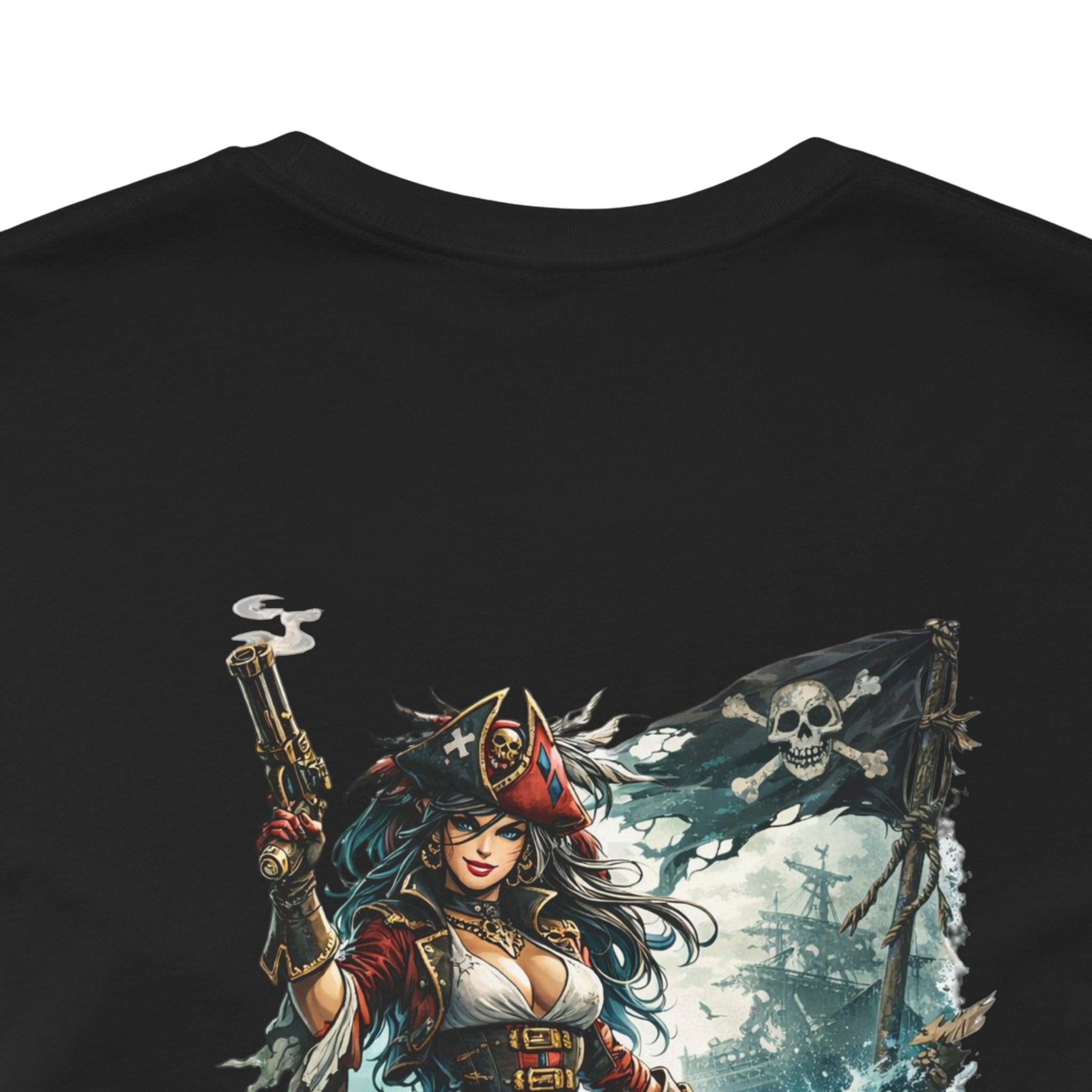 She Doesn't Ask Warrior Woman Graphic Tee — Fierce Pirate/Viking Adventure Shirt