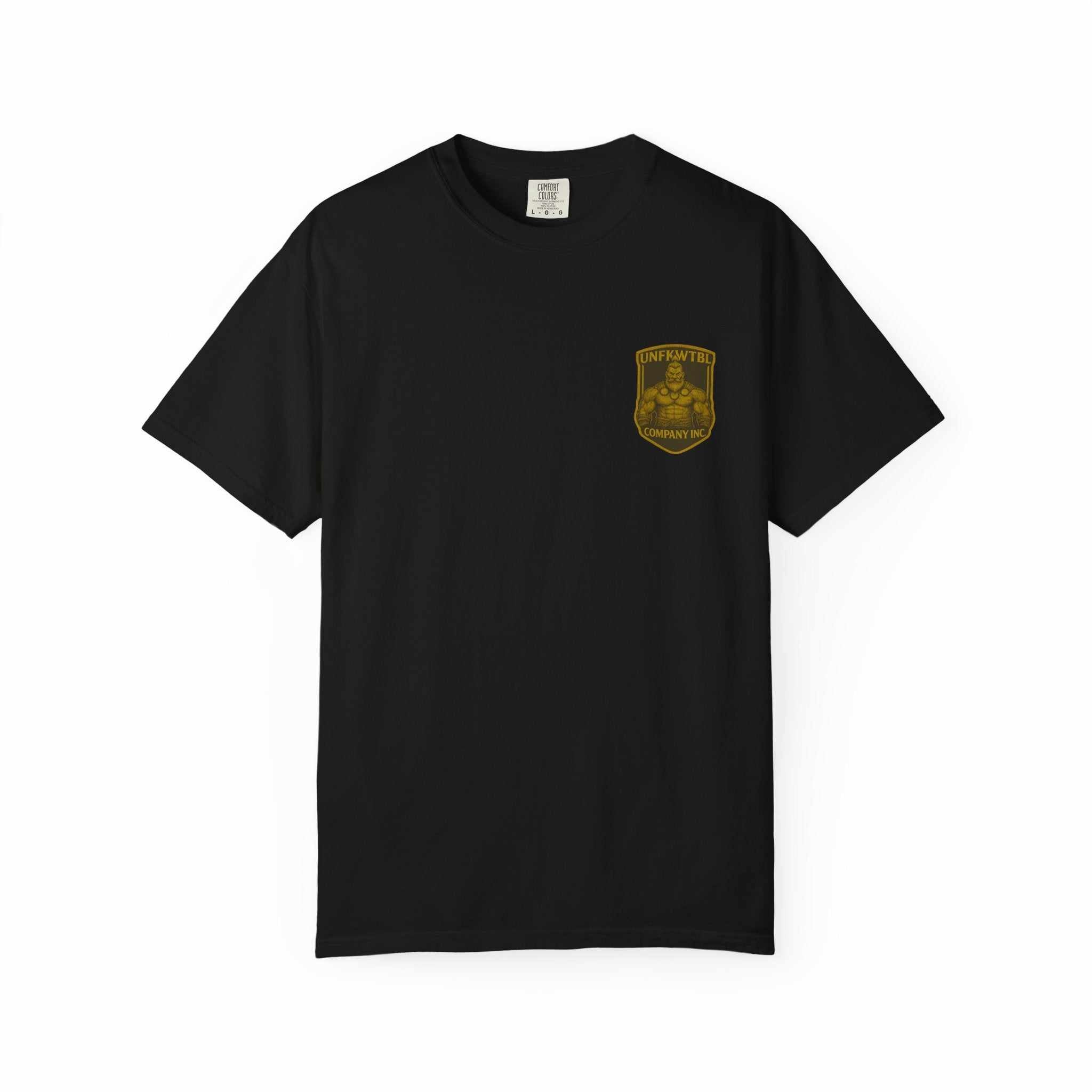 Sentinels of Silence black unisex T-shirt with gold emblem, 100% cotton, comfortable relaxed fit
