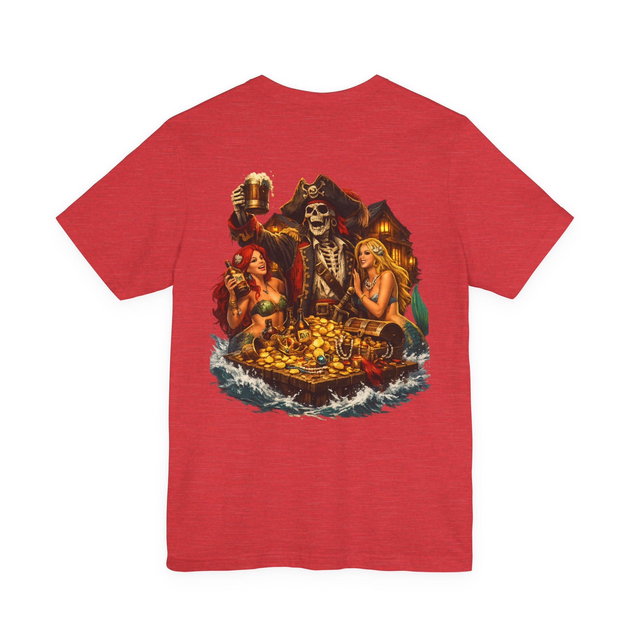 Pirate Skull Treasure Tee — Skeleton Captain, Mermaids & Gold Chest Graphic T-Shirt