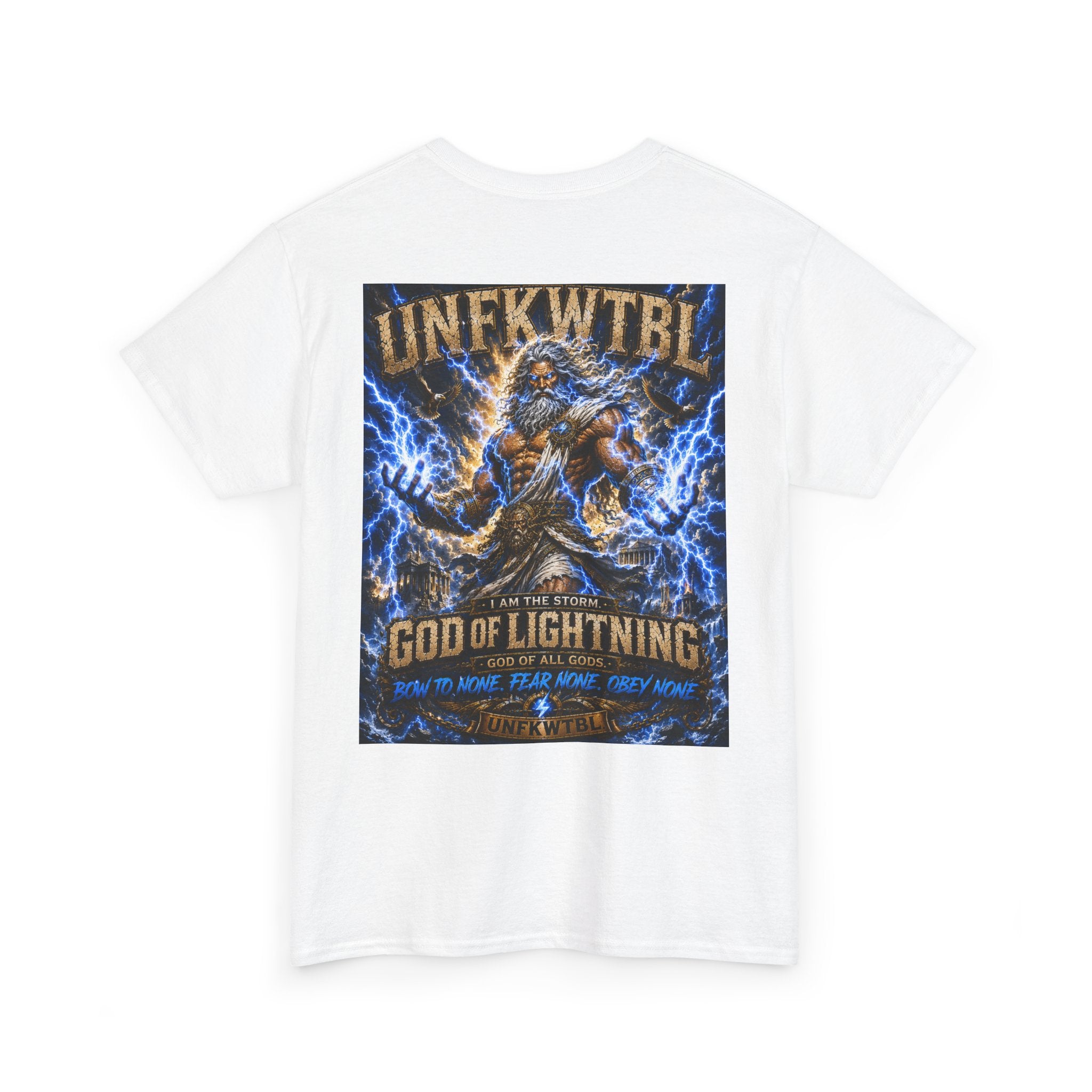 God of Lightning Graphic Tee — "UNFKWTBL" Mythic Thunderback T‑Shirt
