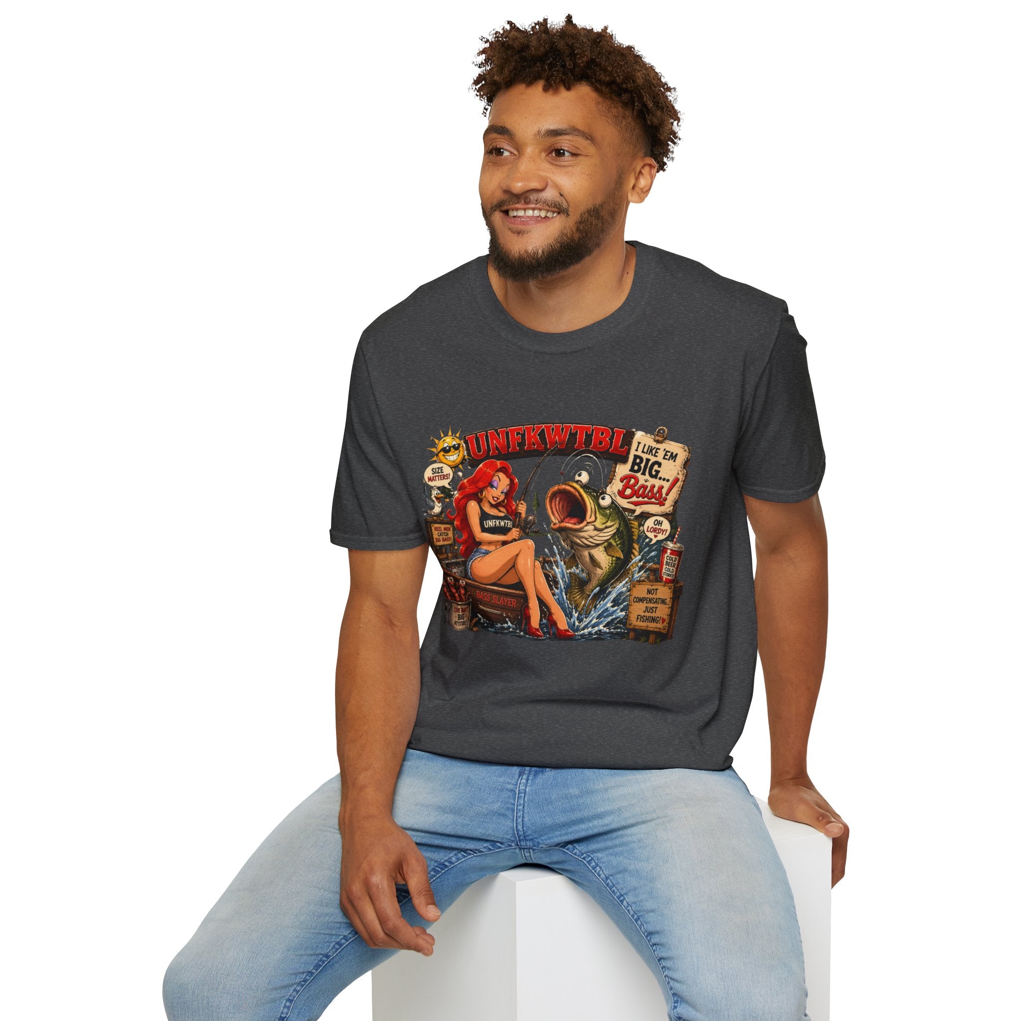 Fishing Pin-Up T-Shirt — "I Like 'Em Big, Baby" Retro Bass Graphic