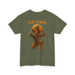 Olive green Atlas Strong Unisex Tee with orange 