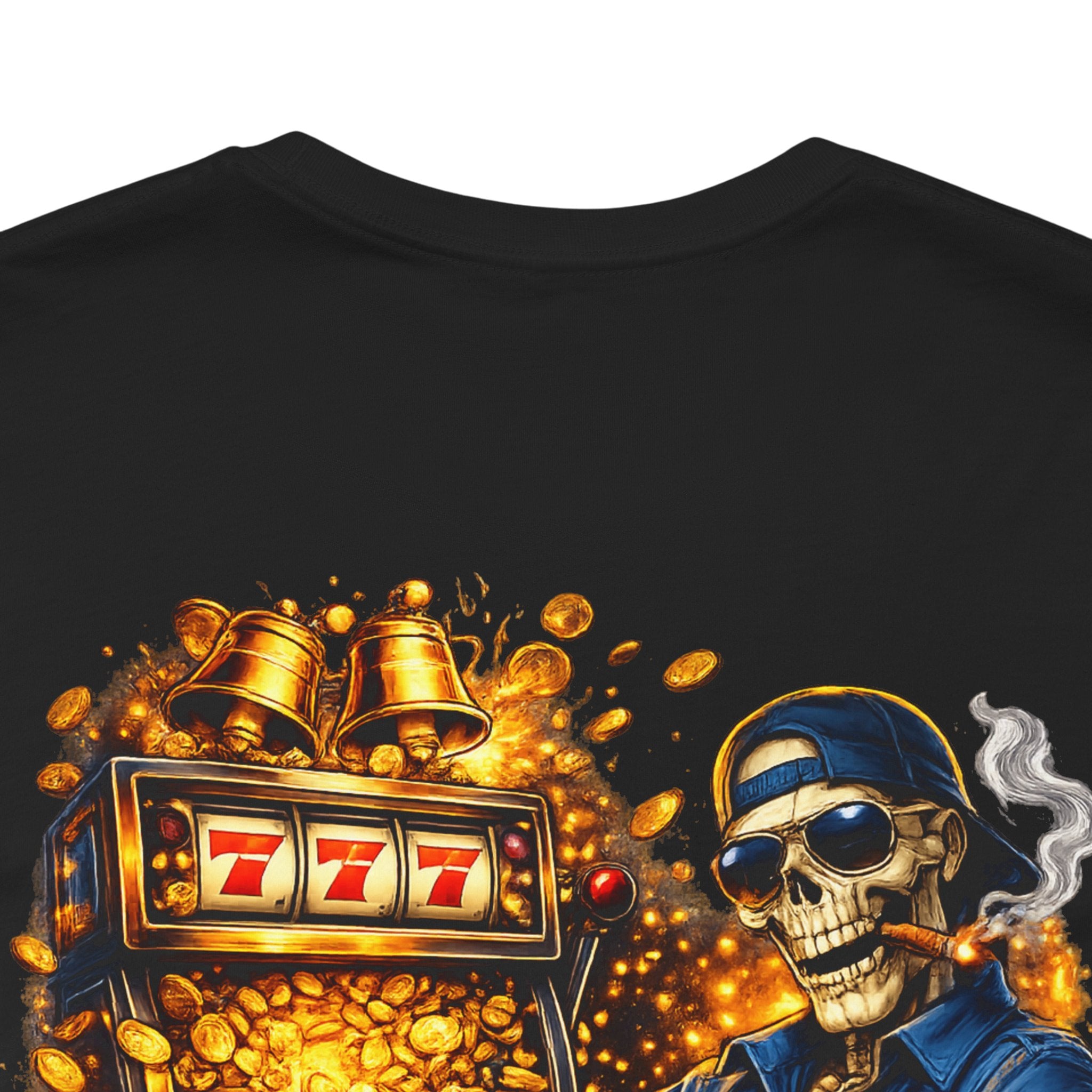 Skeleton Gambler Slot Machine T-Shirt — Retro Casino Poker Tee
