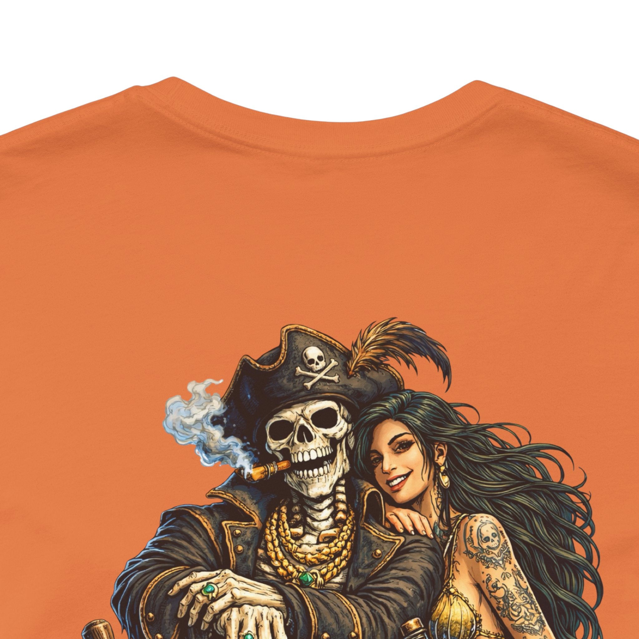 Pirate Skeleton & Mermaid Graphic Tee — Nautical Skull Crew Neck Shirt