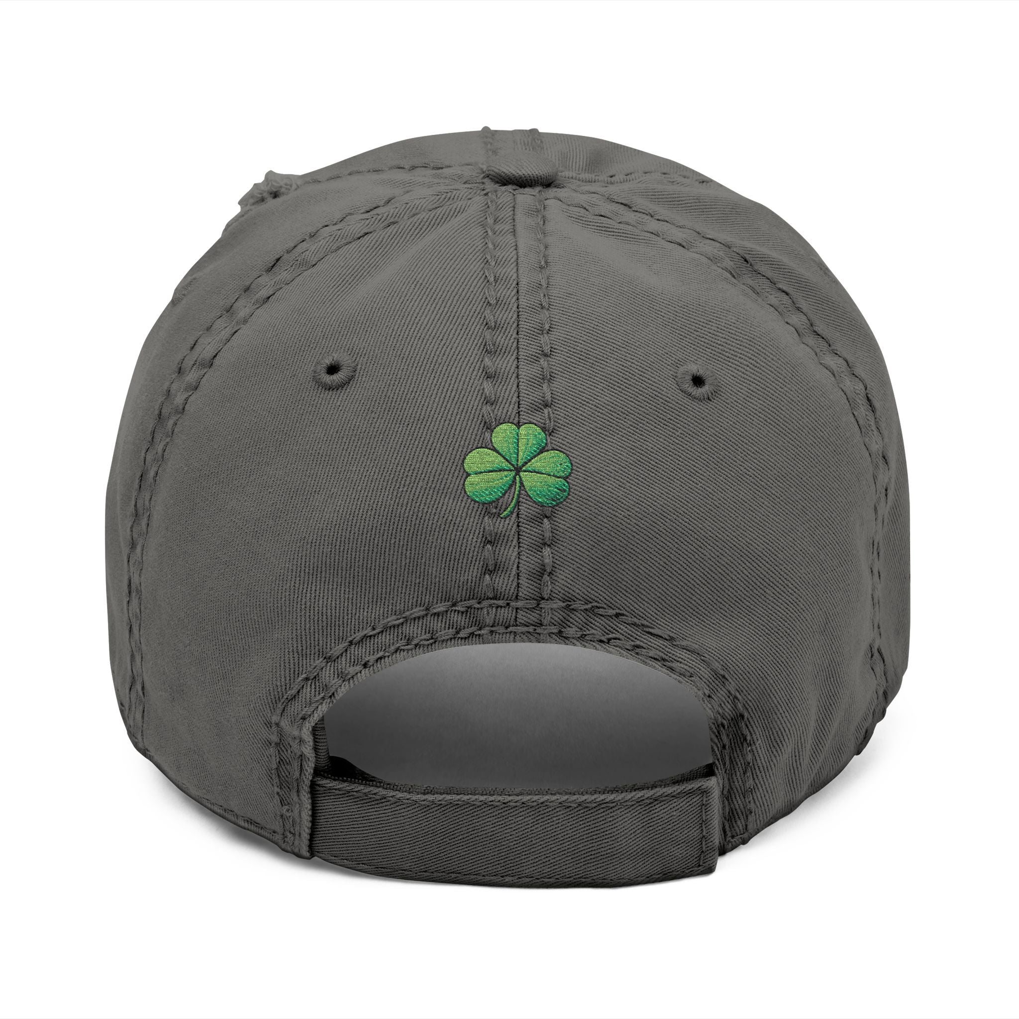 Distressed Embroidered Dad Hat — Green Skull & Shamrock "UNFRWTBL"