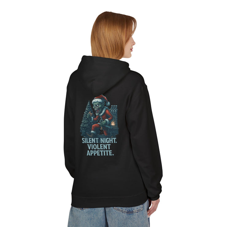Festive Unisex Fleece Hoodie - "Silent Night, Violent Appetite"