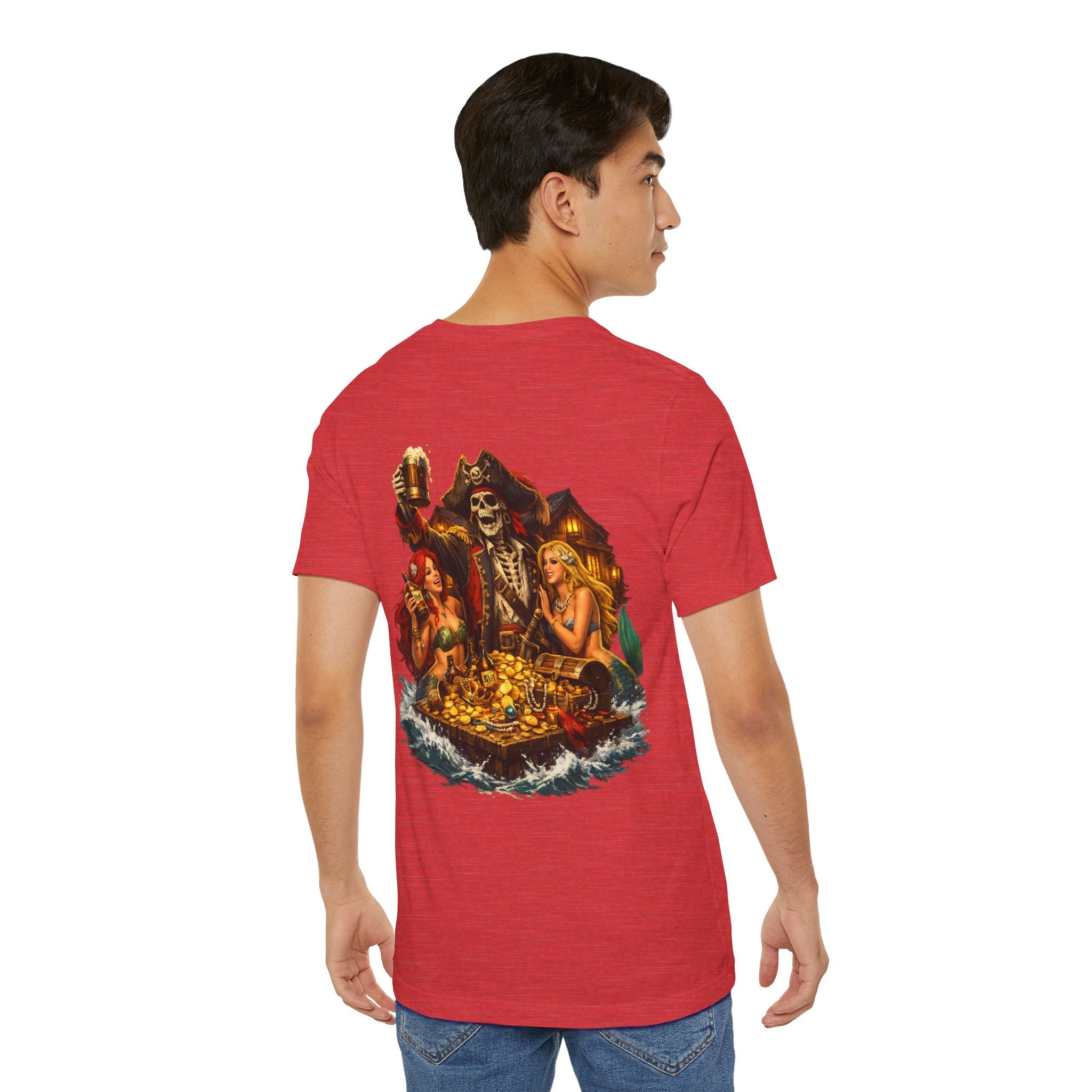Pirate Skull Treasure Tee — Skeleton Captain, Mermaids & Gold Chest Graphic T-Shirt