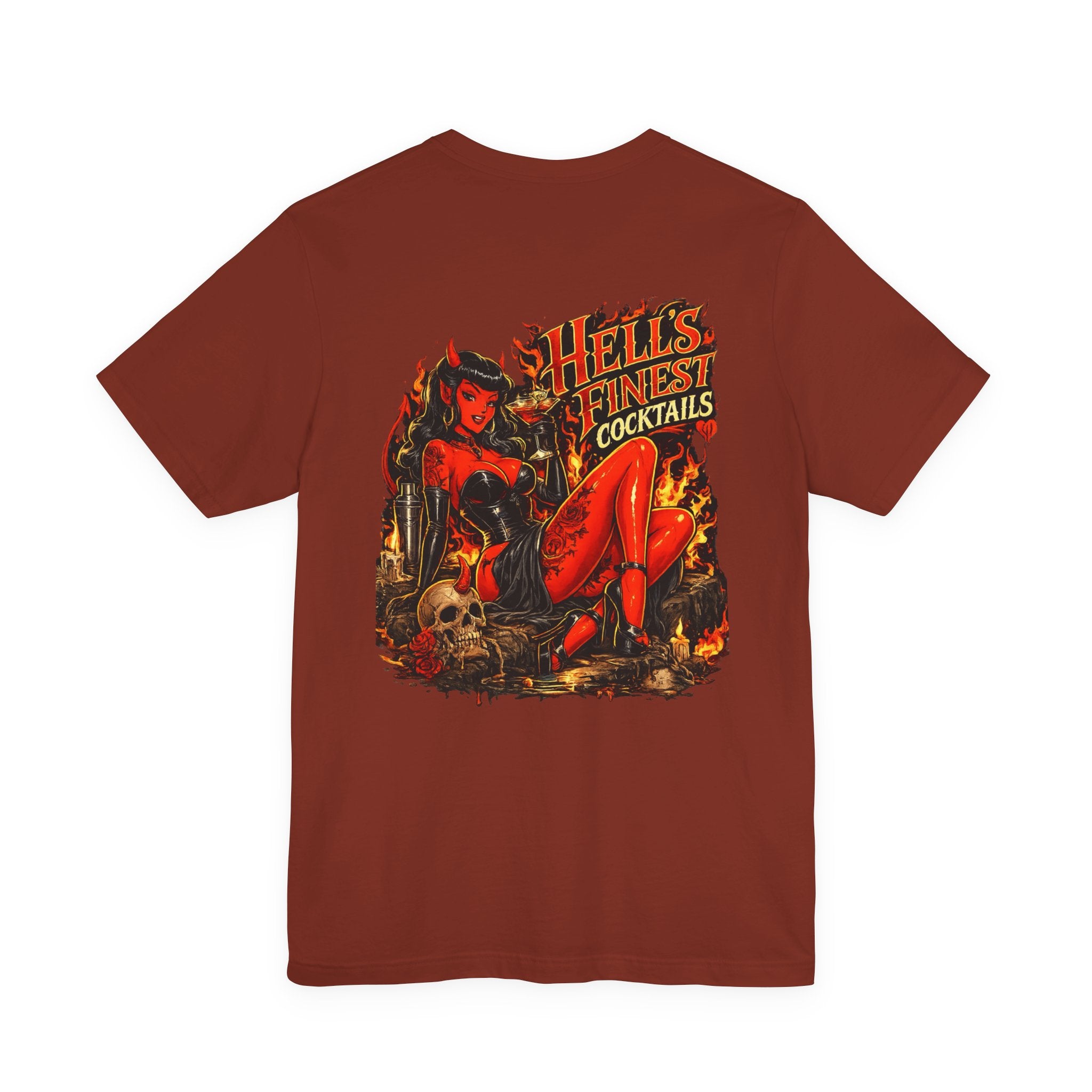 Graphic Tee — "Hell's Finest Cocktails" Pinup Devil Design