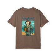 Brown unisex t-shirt with Pennywise clown holding a pineapple at the beach and text "Floating Under the Influence"