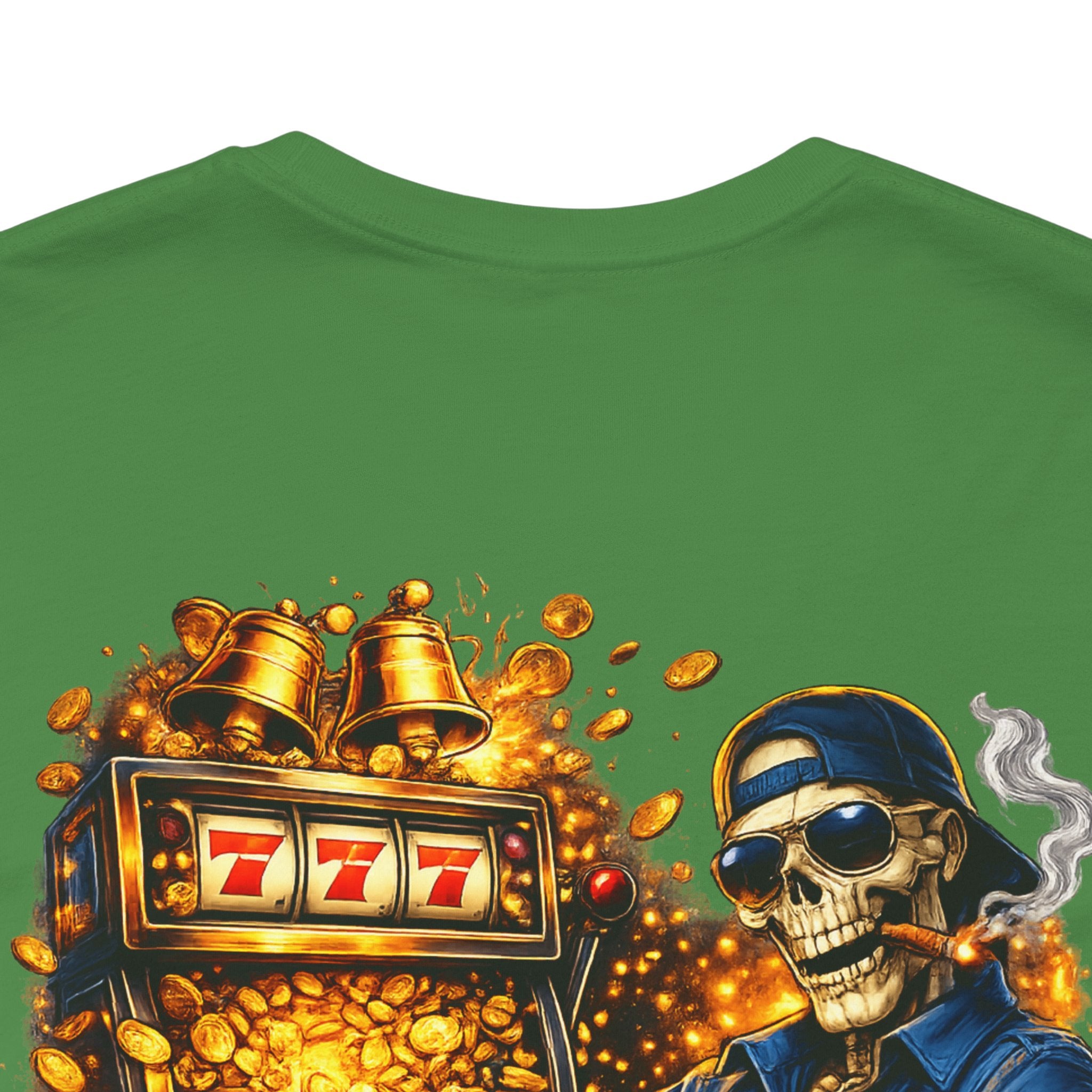 Skeleton Gambler Slot Machine T-Shirt — Retro Casino Poker Tee