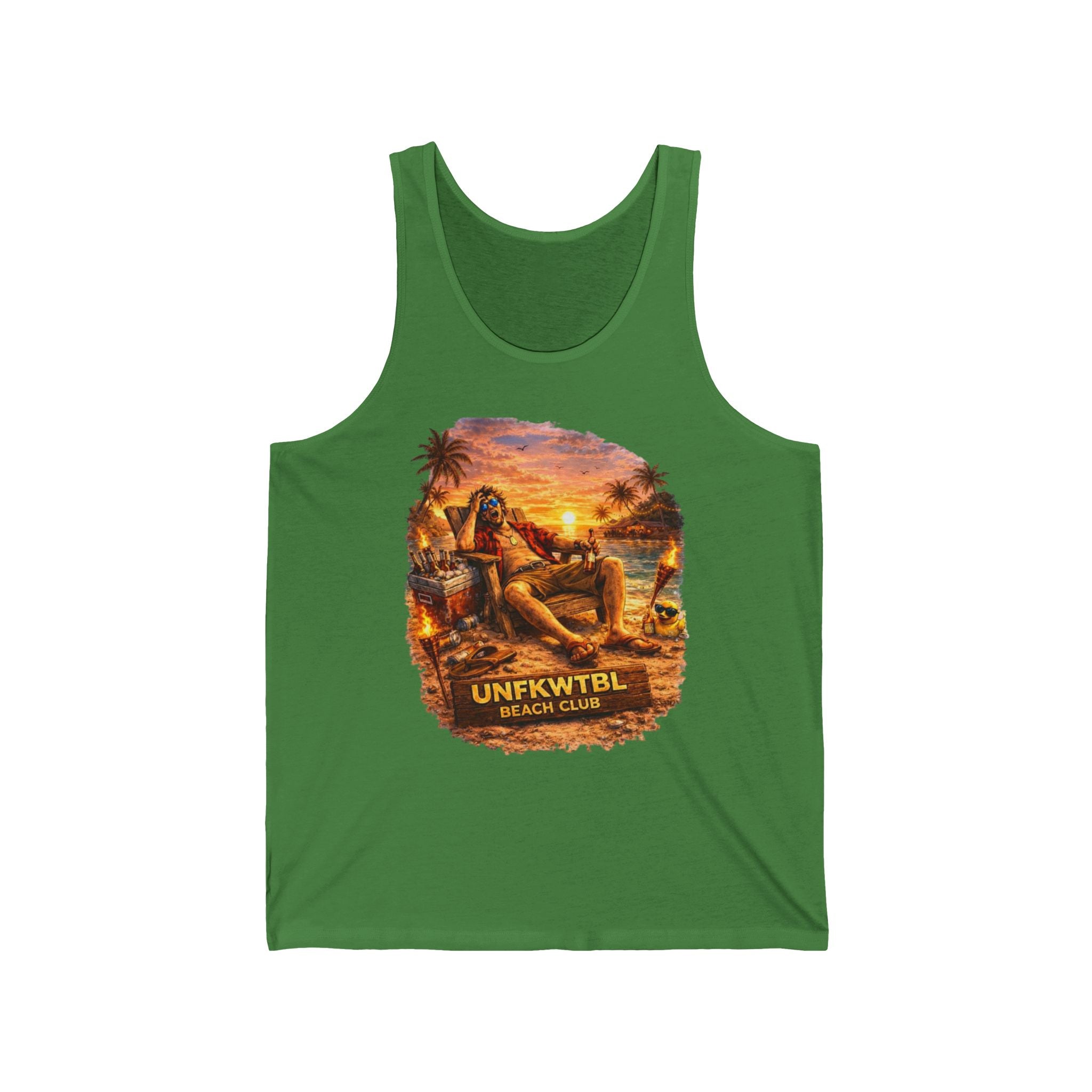 Beach Club Sunset Tank Top — 'UNFKWTBL' Retro Tropical Graphic