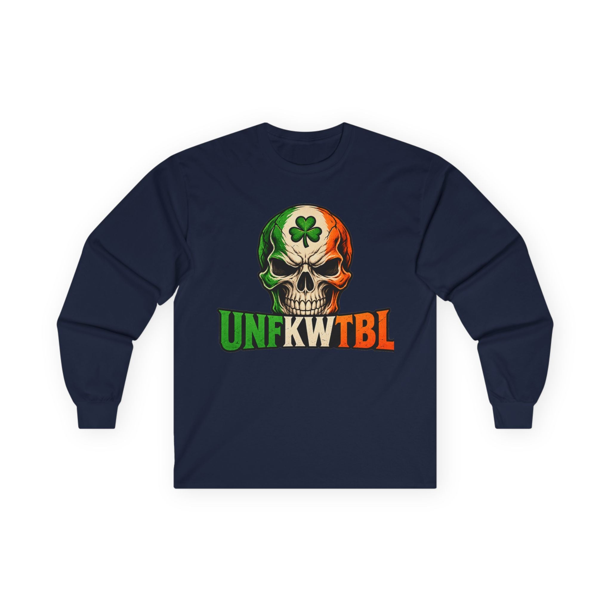 Irish Tricolor Shamrock Skull Long Sleeve Tee