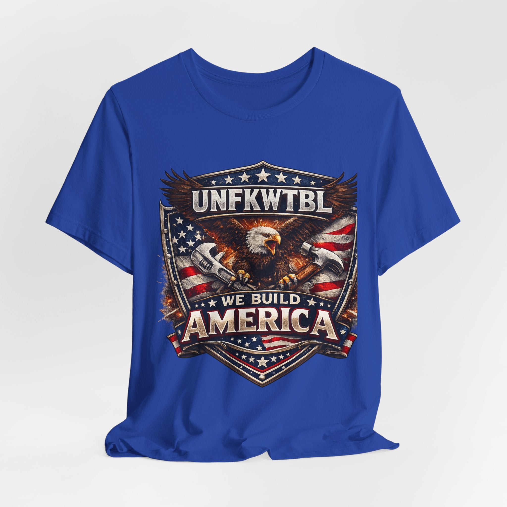 We Build America T-Shirt — Patriotic Eagle Flag Graphic Tee (UNFKWTBL)