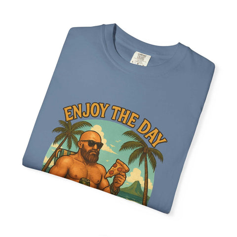 Unisex relaxed fit blue Atlas Enjoy the Day graphic t-shirt with beach and palm tree design