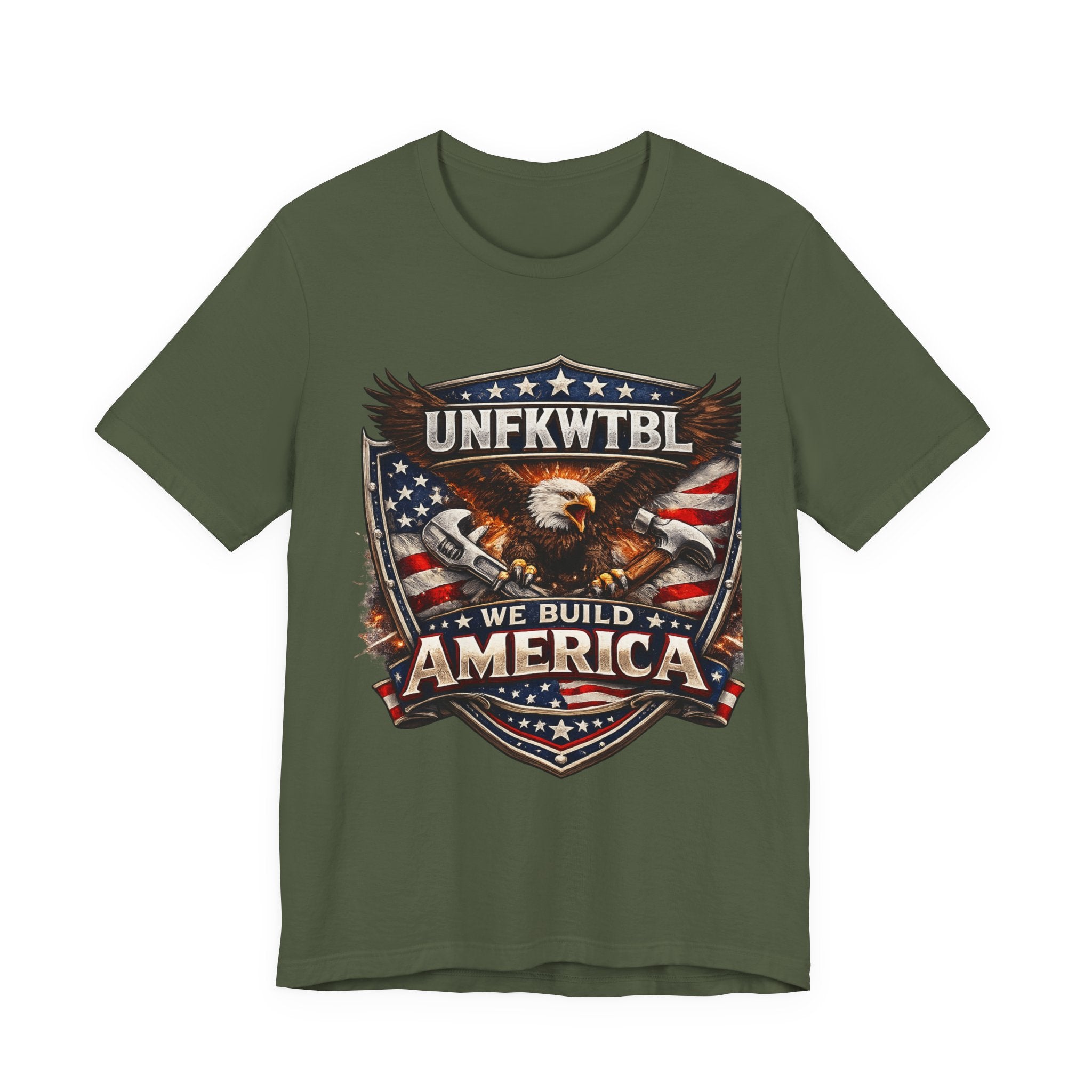 We Build America T-Shirt — Patriotic Eagle Flag Graphic Tee (UNFKWTBL)