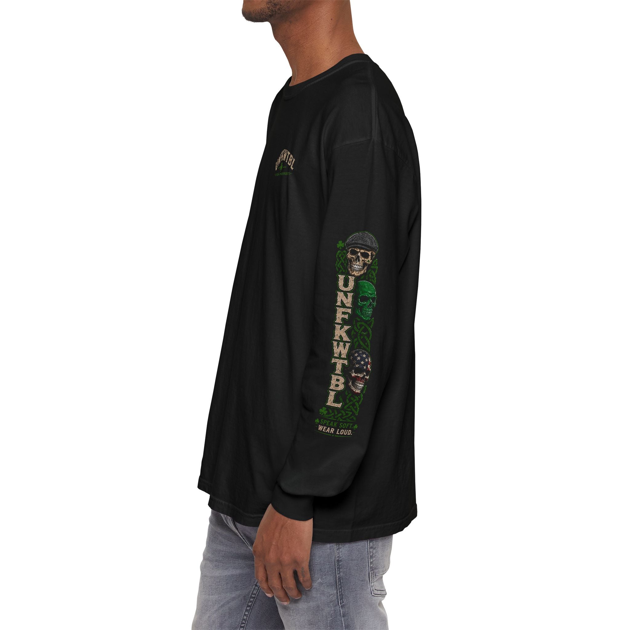 Skull & Flags Long Sleeve T-Shirt — Loyalty Honor Family Freedom