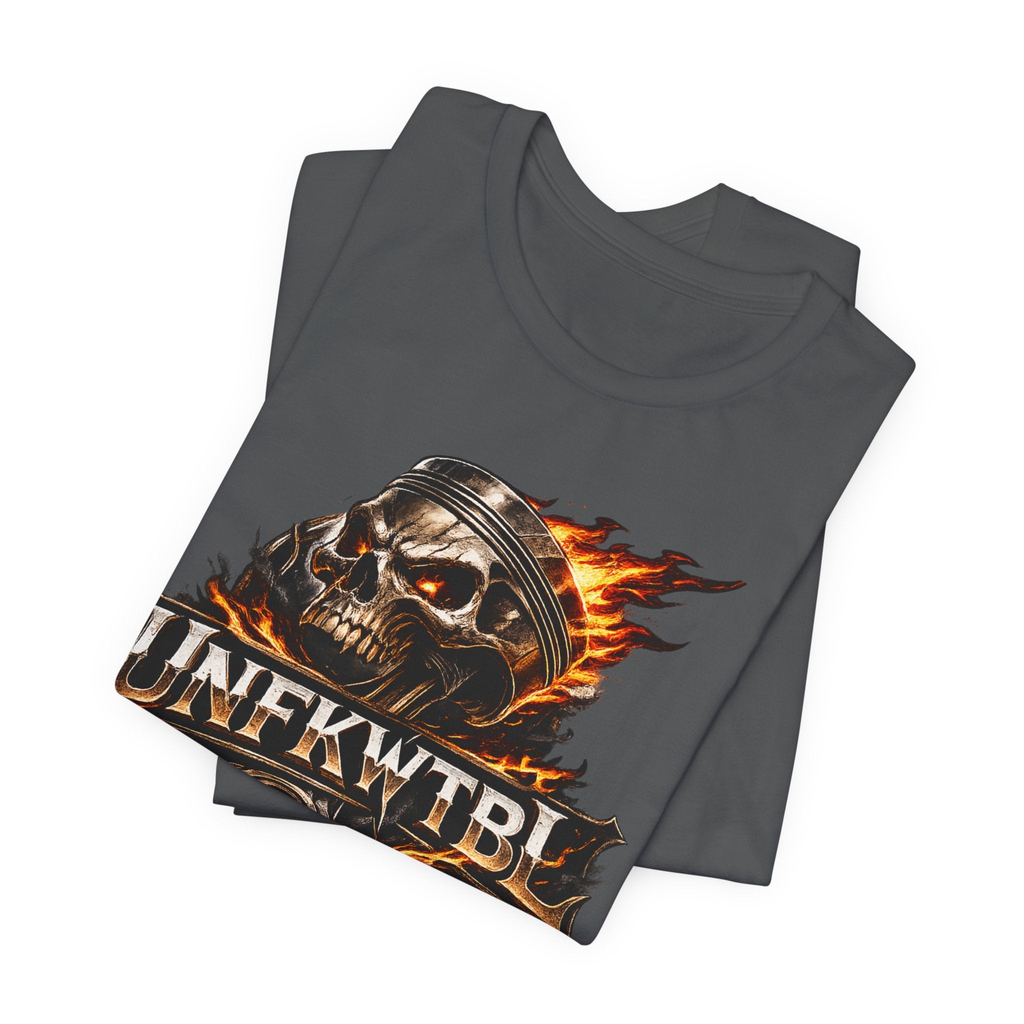 Flaming Skull "UNFKWTBL" Graphic Tee - Edgy Biker Rock T-Shirt