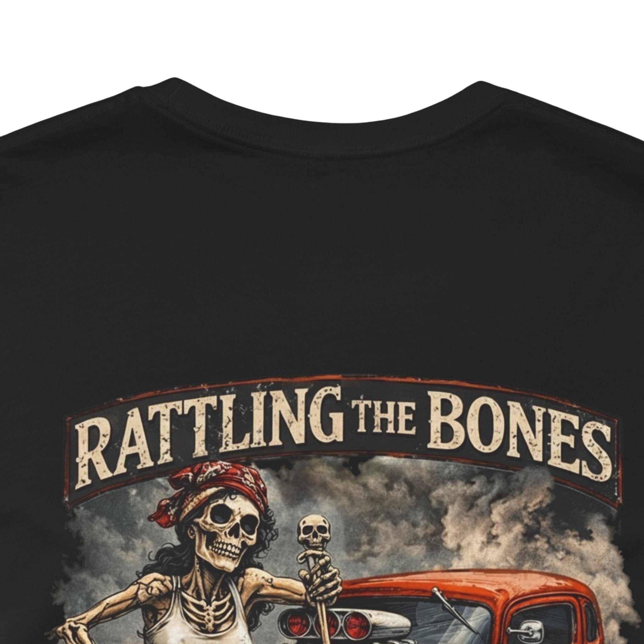 Rat Rod Skull Tee — "Rattling the Bones" Retro Hot Rod Graphic T-Shirt