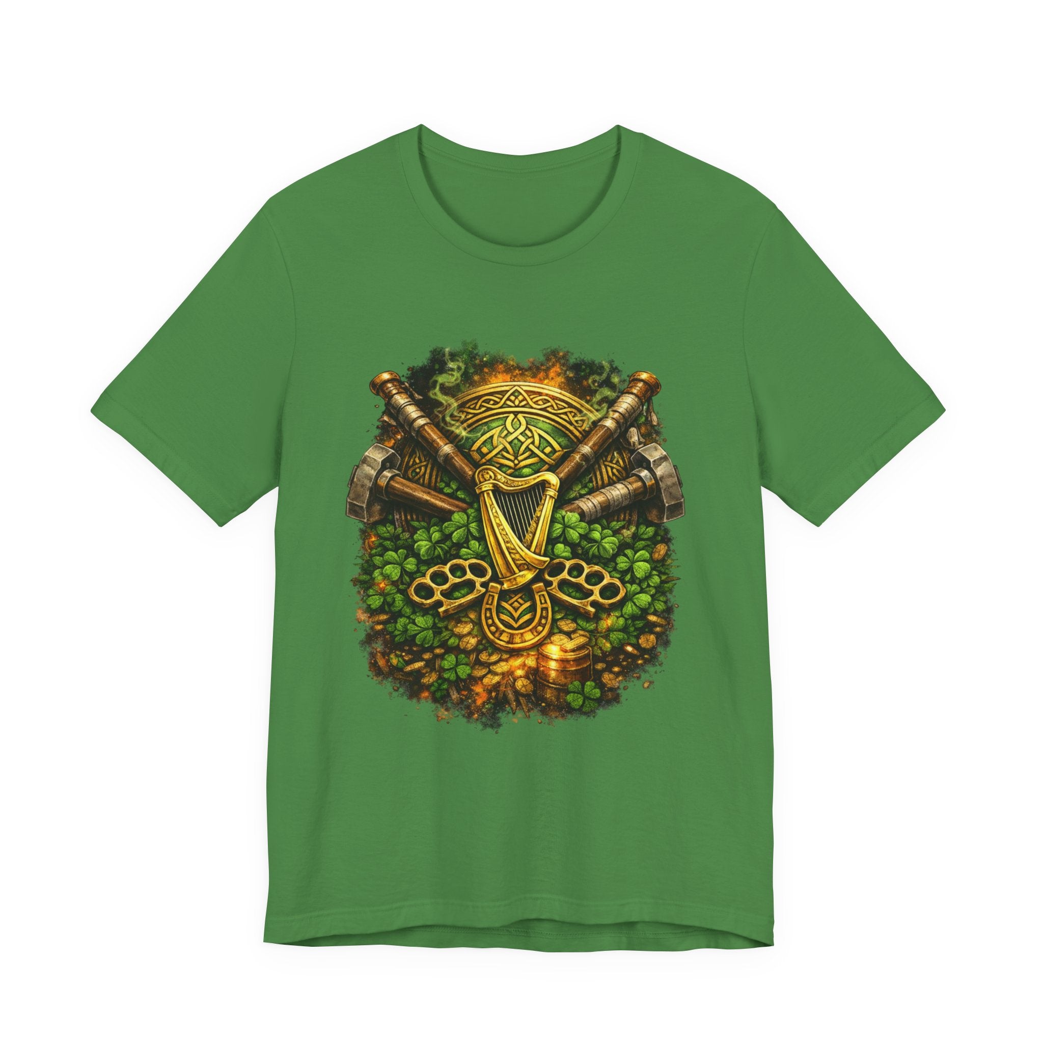 Celtic Harp & Axes T-Shirt — Irish Viking Shamrock Design