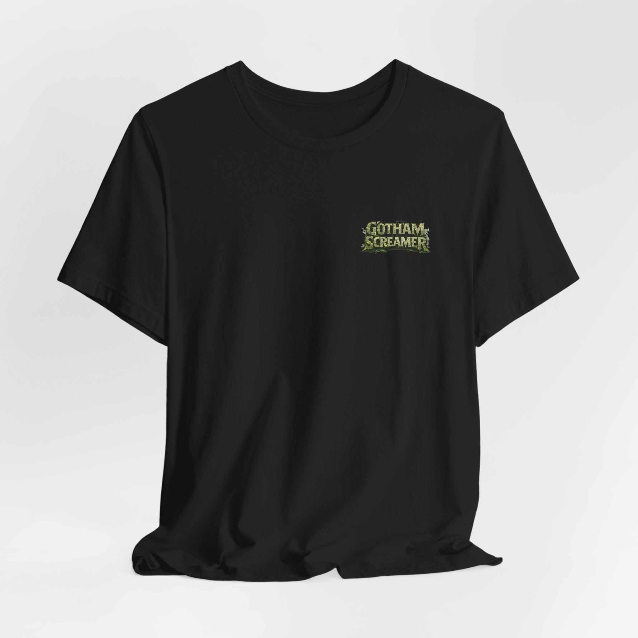 Gotham Screamer T‑Shirt vintage gothic horror graphic tee with shadowy silhouette under full moon design