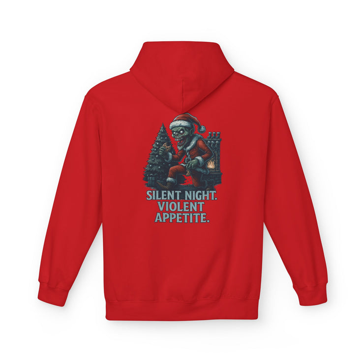 Festive Unisex Fleece Hoodie - "Silent Night, Violent Appetite"