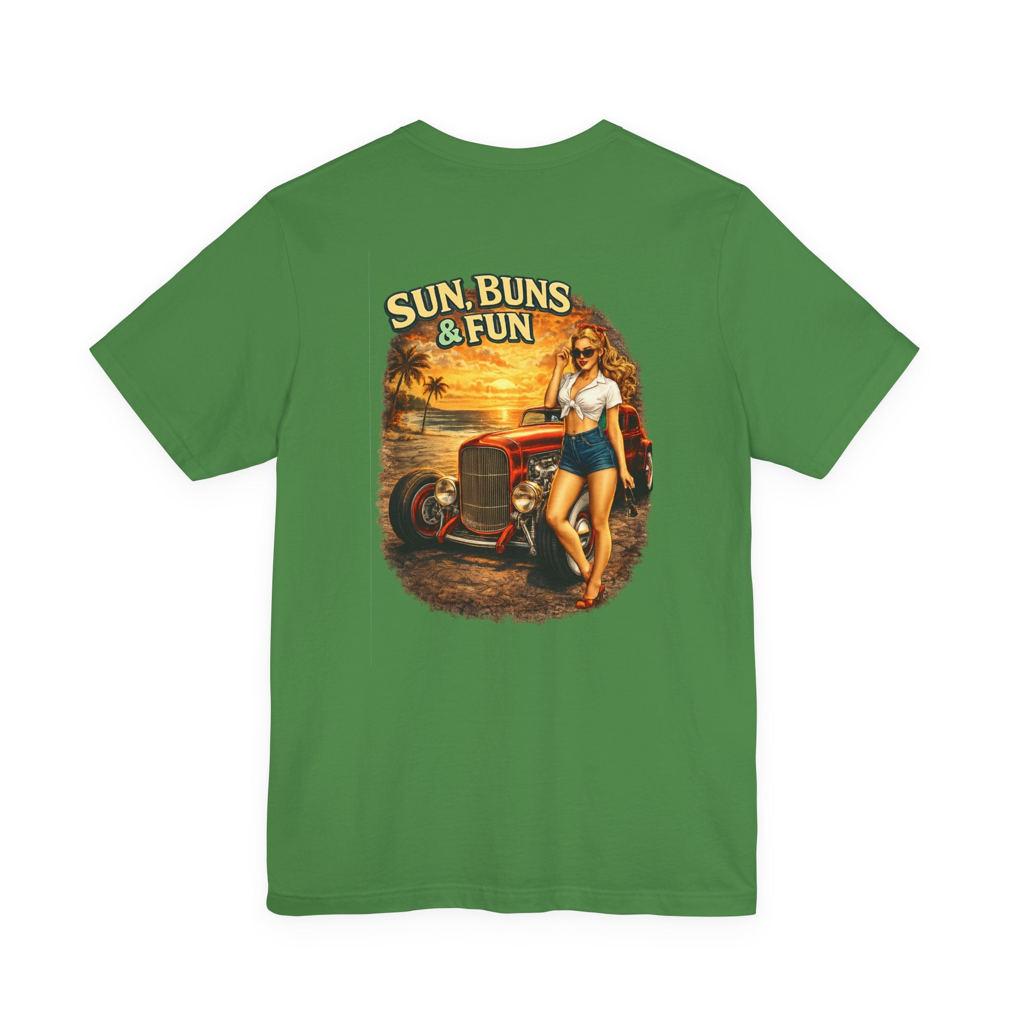 Sun, Buns & Fun Tee — Retro Pin-Up Hot Rod Beach T-Shirt