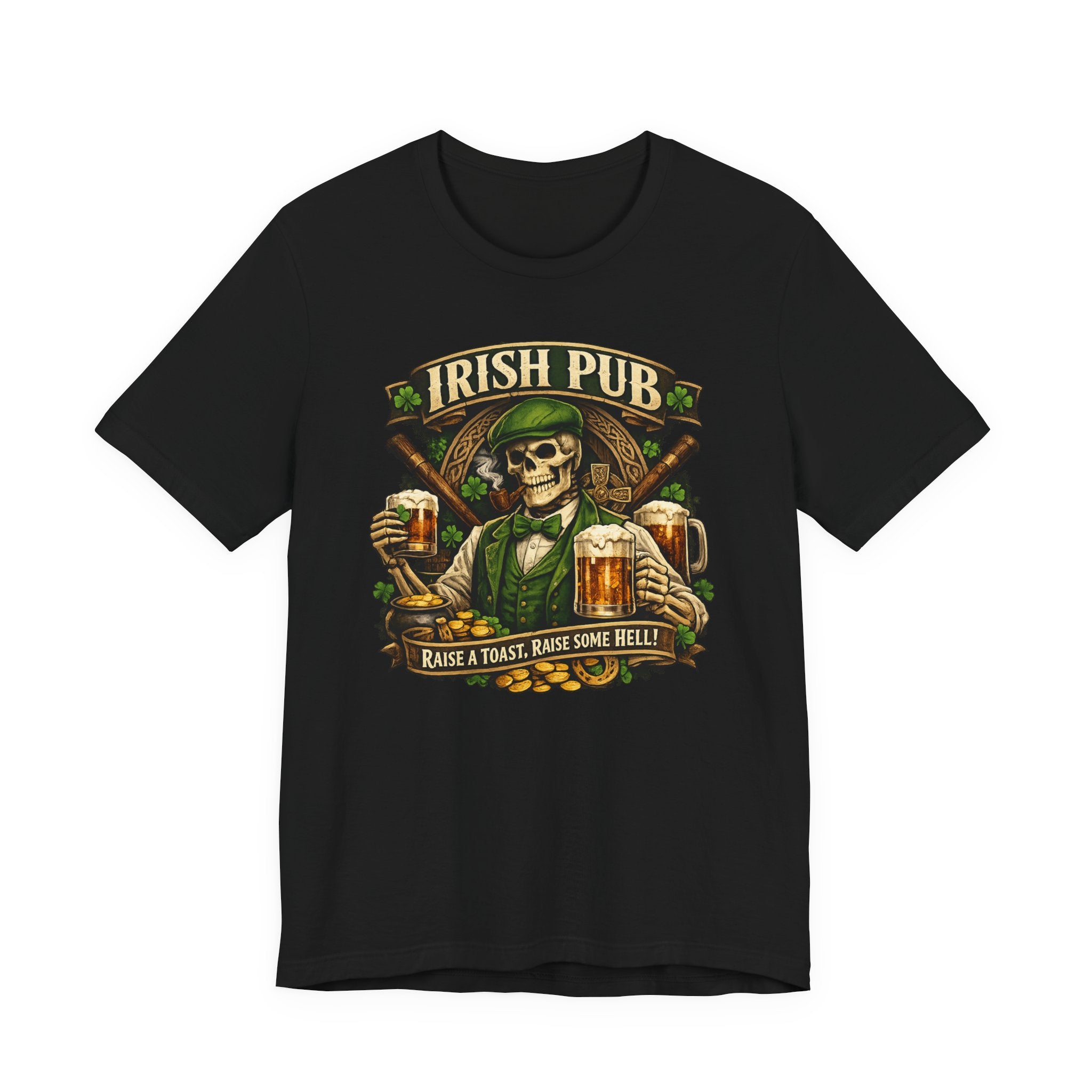 Irish Pub Skull T‑Shirt — "Raise a Toast, Raise Some Hell" St. Patrick’s Day Tee