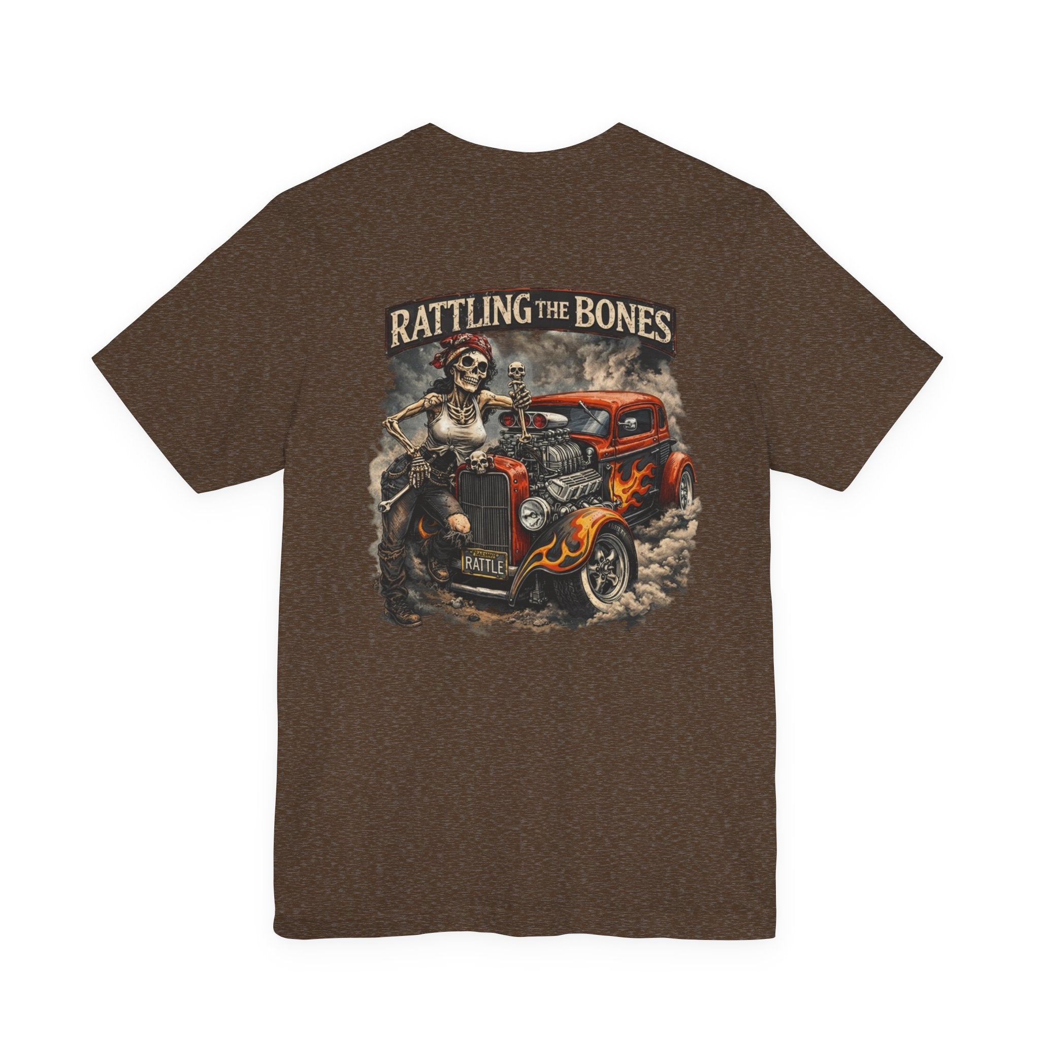 Rat Rod Skull Tee — "Rattling the Bones" Retro Hot Rod Graphic T-Shirt