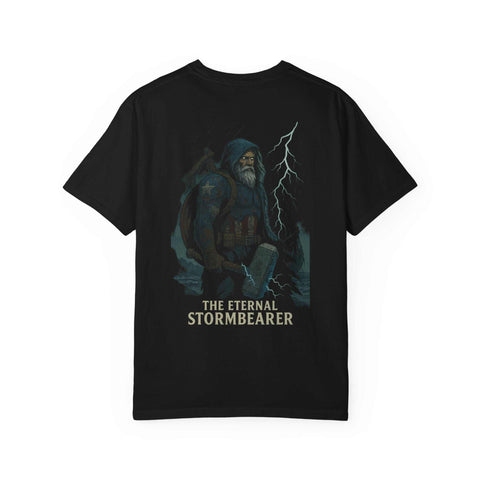 Eternal Stormbearer T-Shirt black unisex garment-dyed tee with storm warrior graphic for casual and outdoor wear