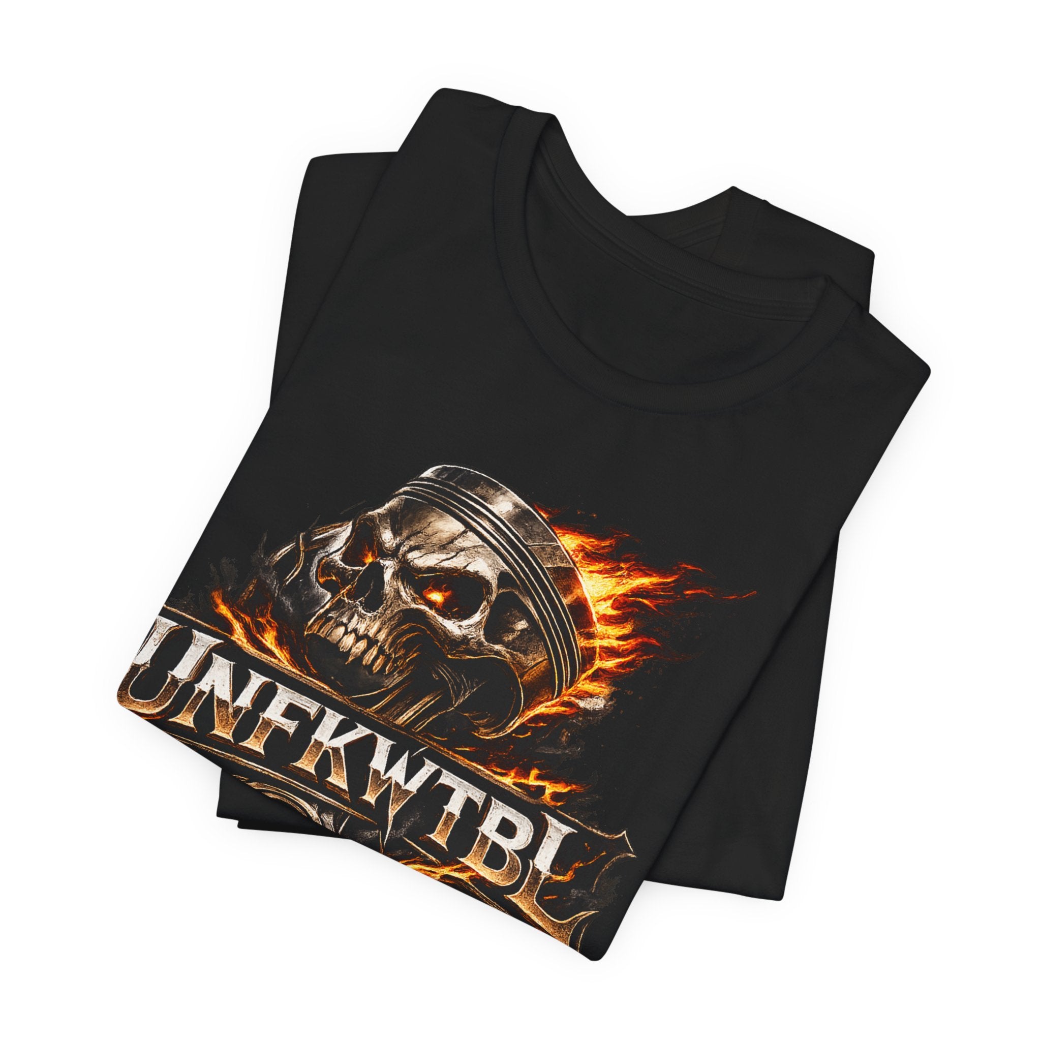 Flaming Skull "UNFKWTBL" Graphic Tee - Edgy Biker Rock T-Shirt