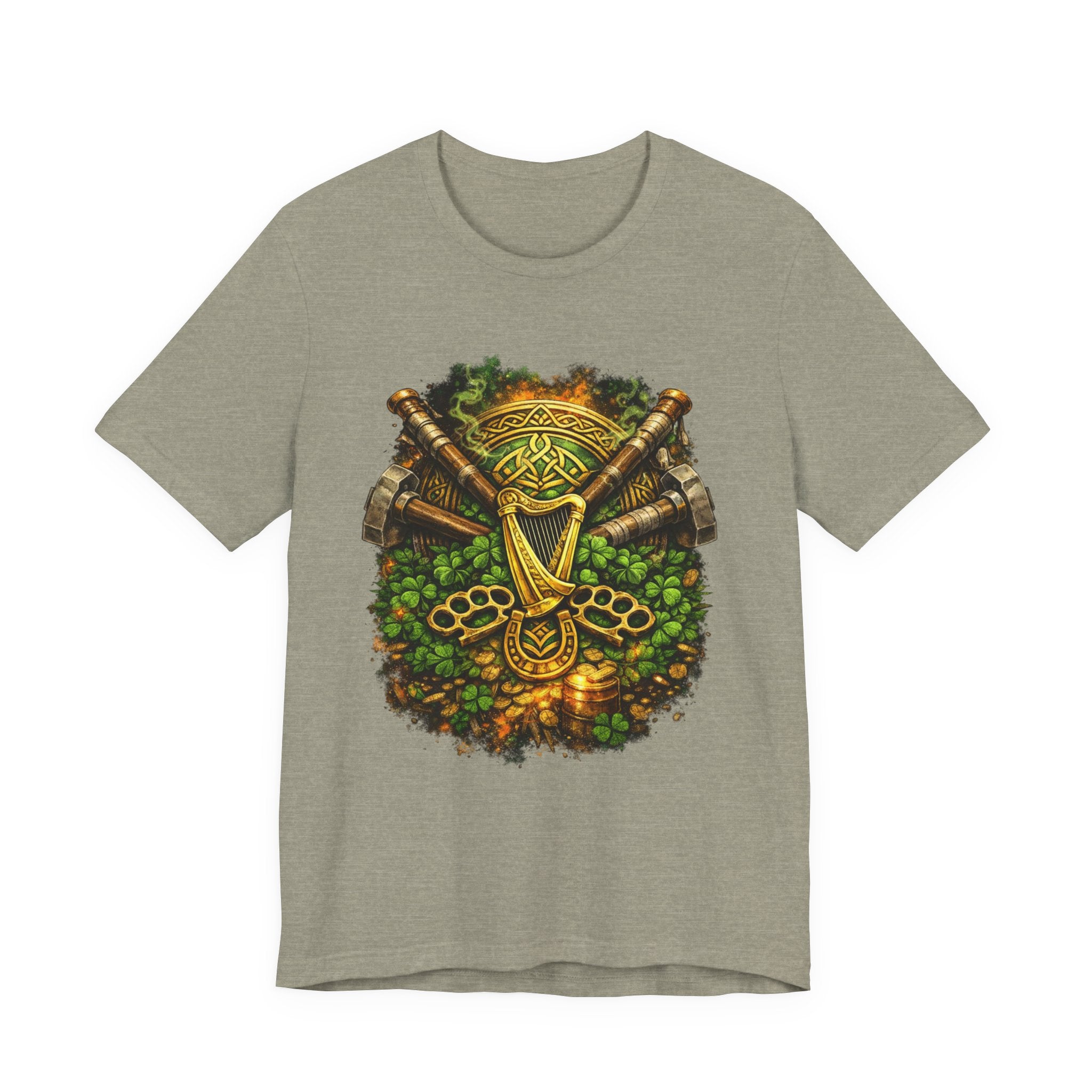 Celtic Harp & Axes T-Shirt — Irish Viking Shamrock Design